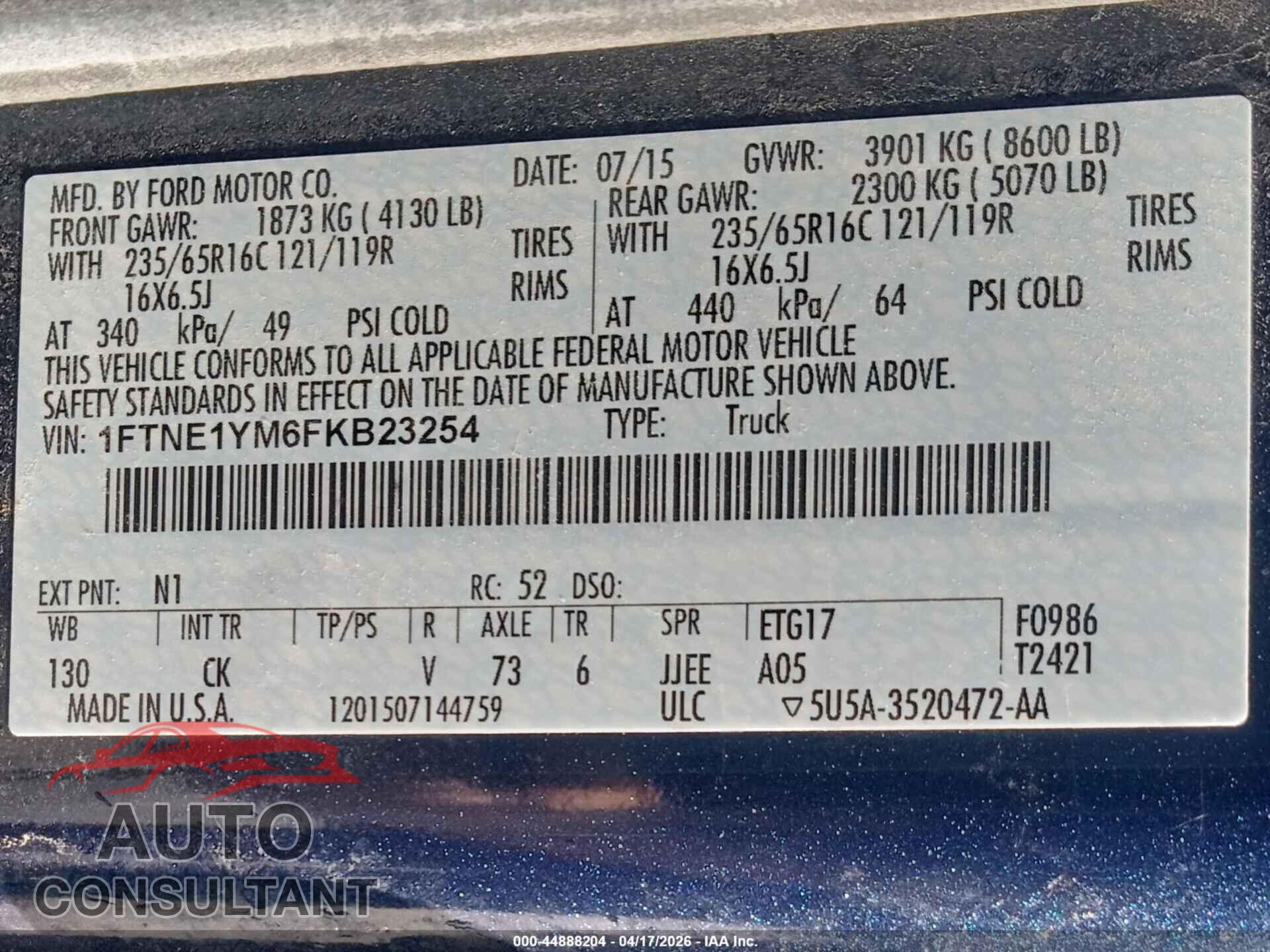 FORD TRANSIT-150 2015 - 1FTNE1YM6FKB23254