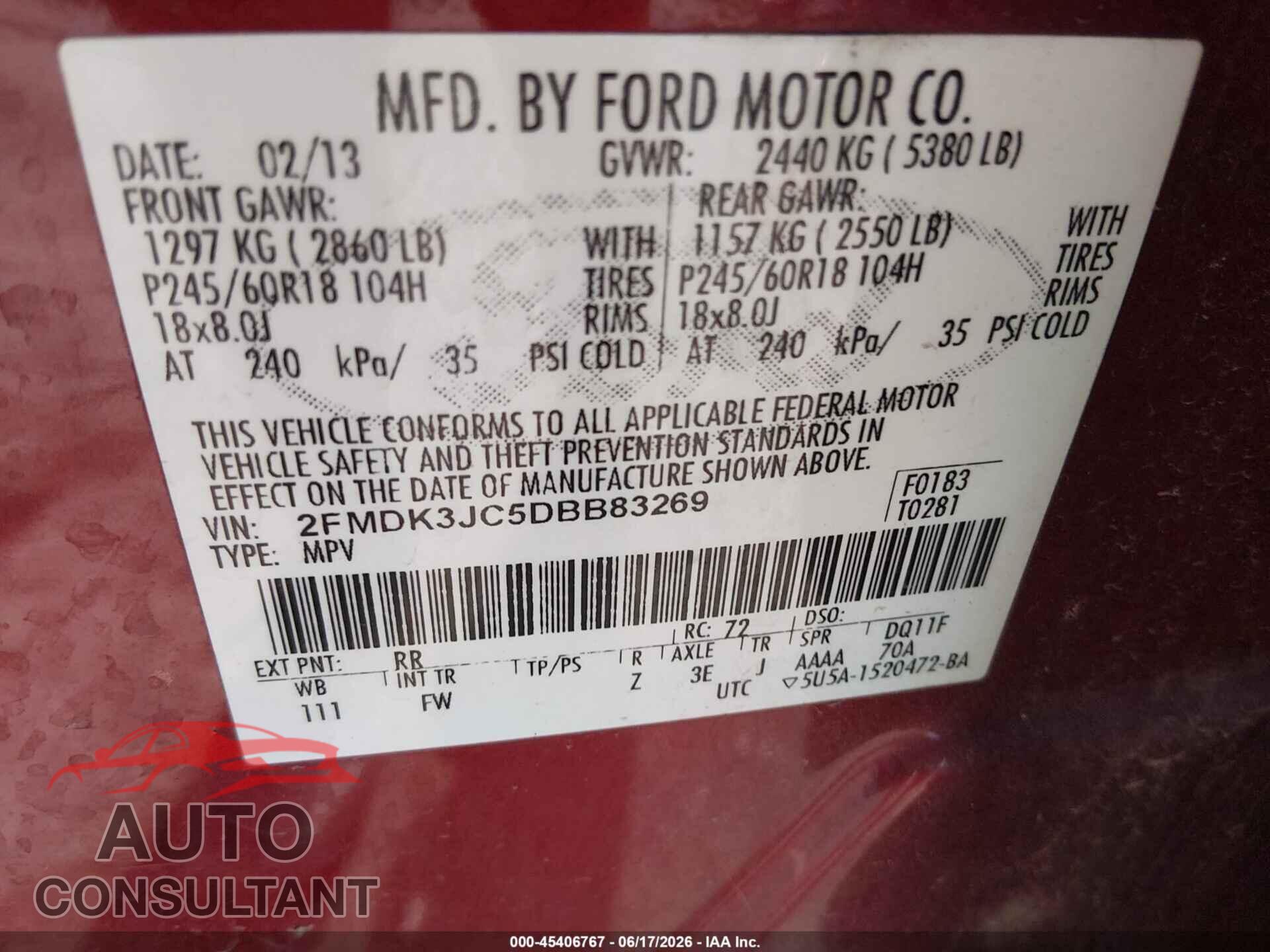 FORD EDGE 2013 - 2FMDK3JC5DBB83269