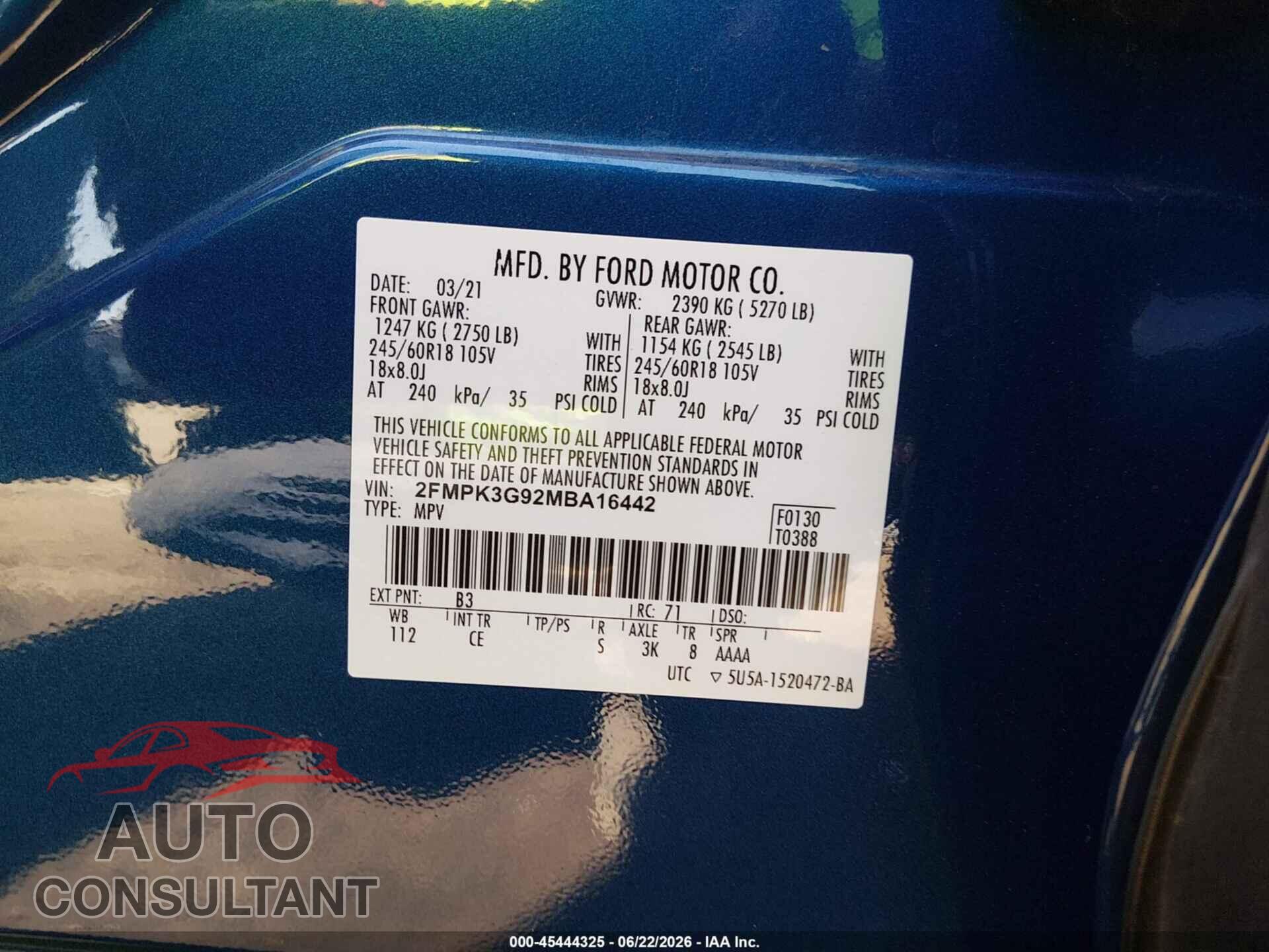 FORD EDGE 2021 - 2FMPK3G92MBA16442