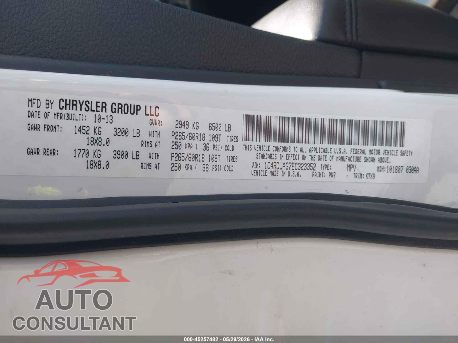 DODGE DURANGO 2014 - 1C4RDJAG7EC323352