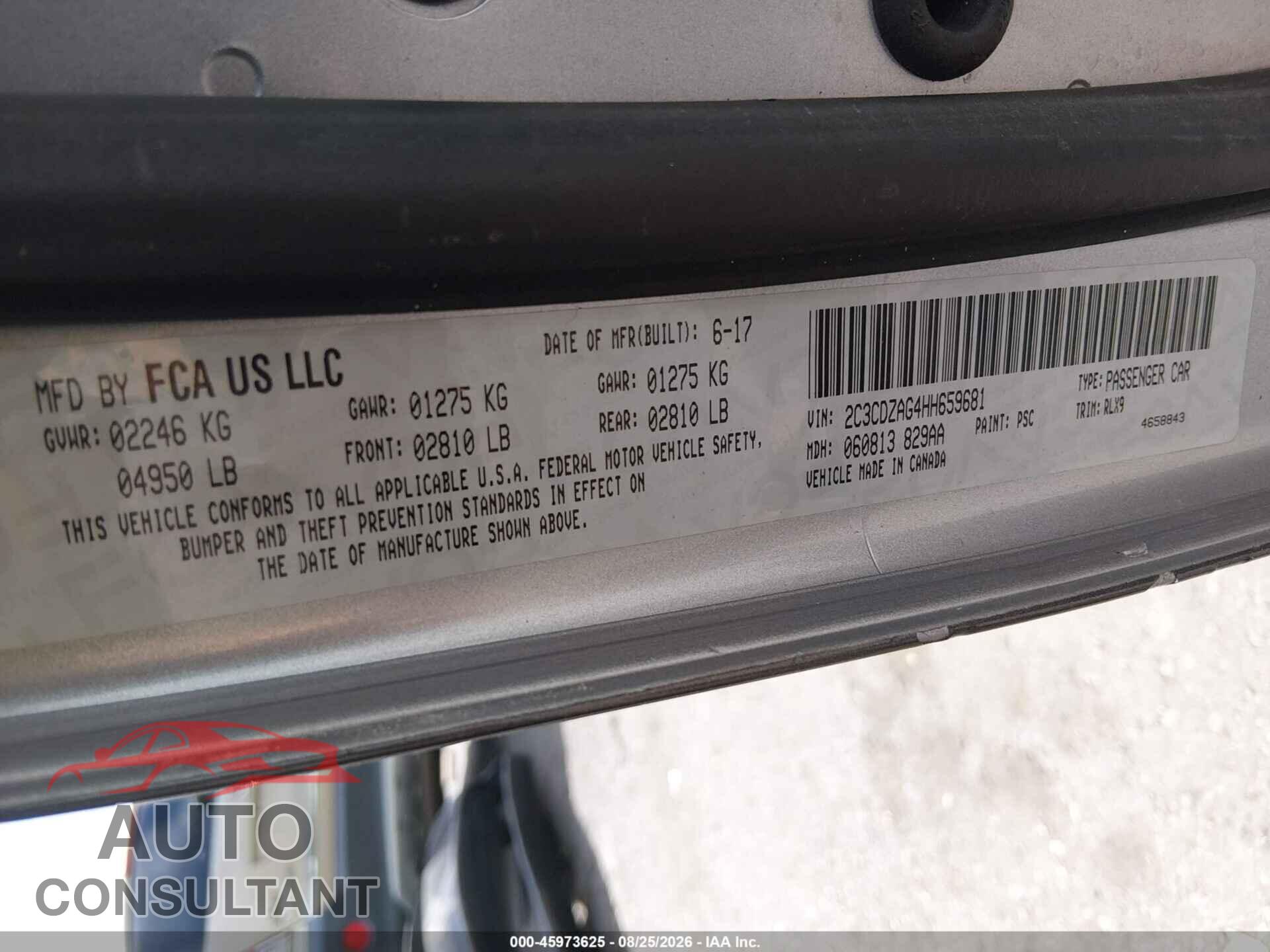 DODGE CHALLENGER 2017 - 2C3CDZAG4HH659681