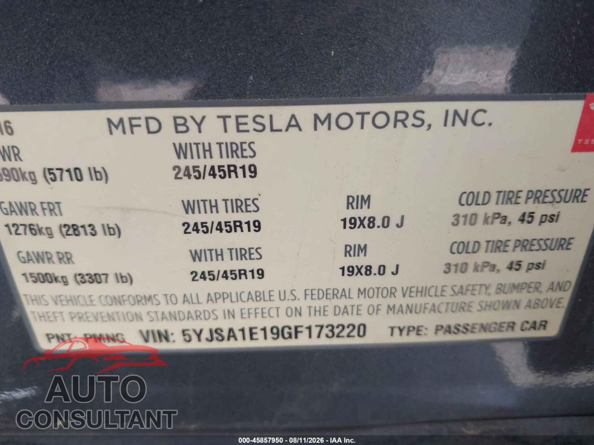 TESLA MODEL S 2016 - 5YJSA1E19GF173220