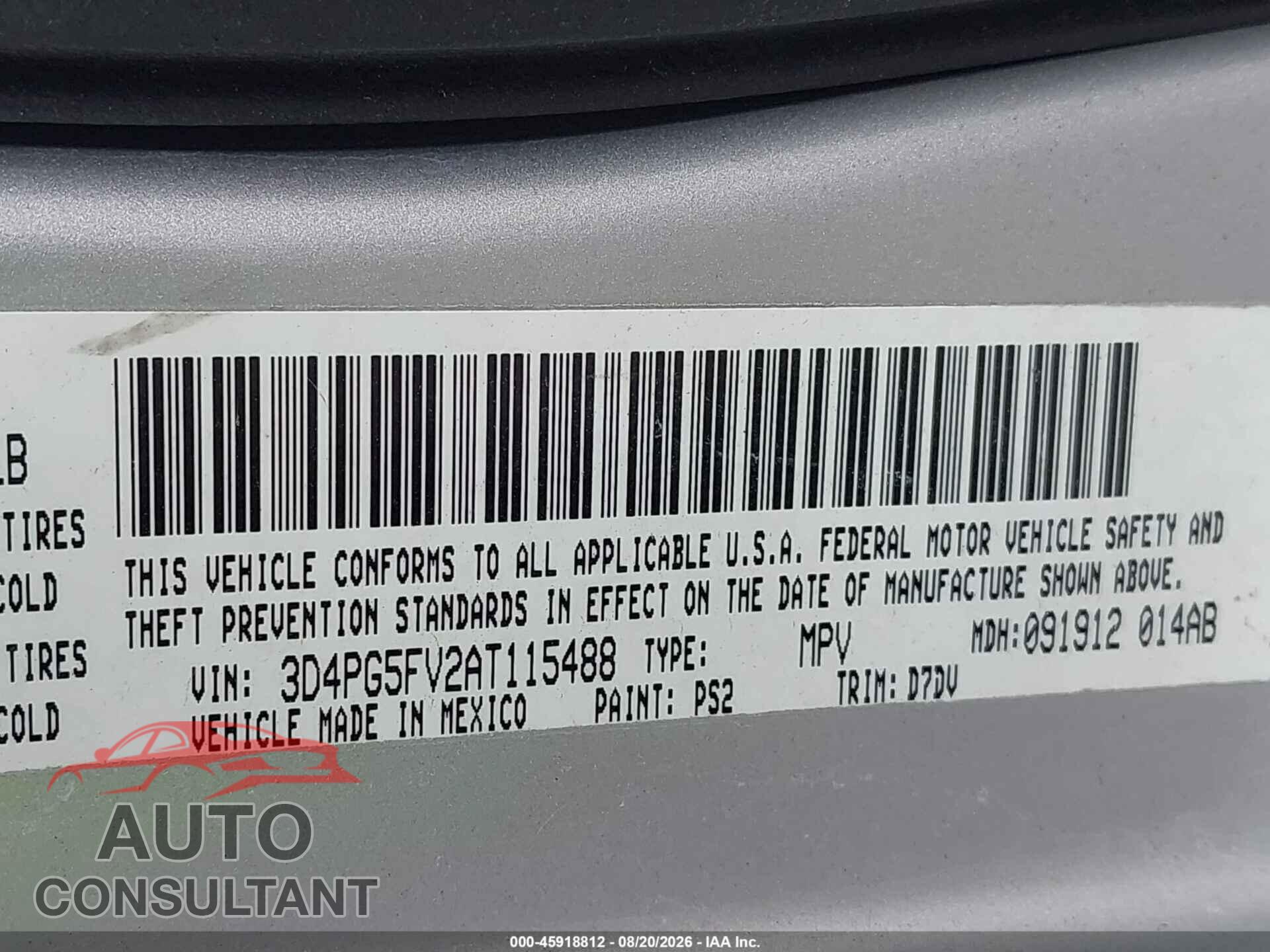 DODGE JOURNEY 2010 - 3D4PG5FV2AT115488