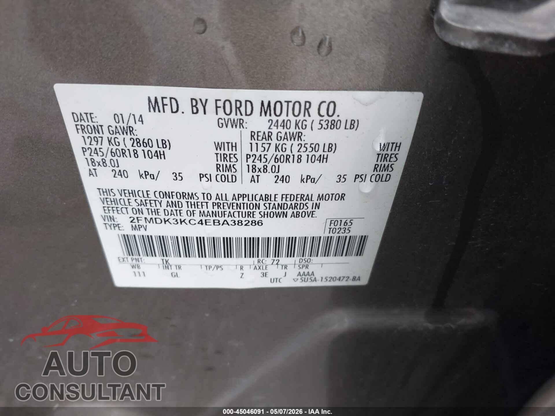 FORD EDGE 2014 - 2FMDK3KC4EBA38286