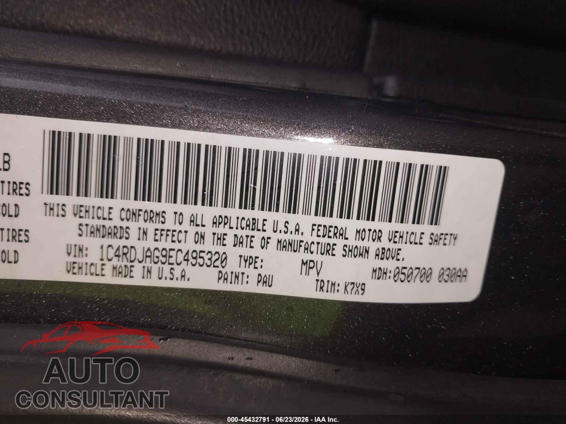 DODGE DURANGO 2014 - 1C4RDJAG9EC495320
