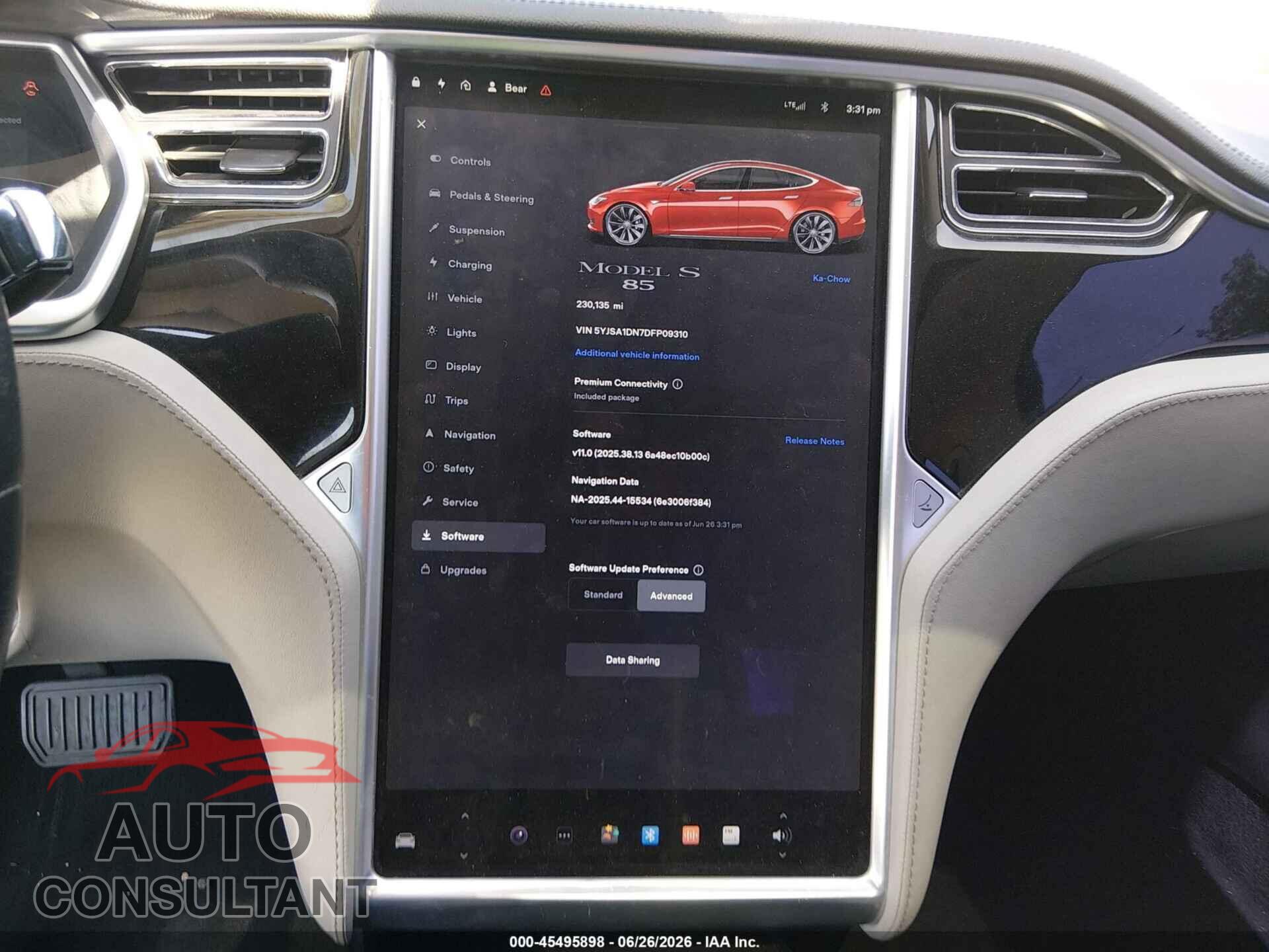 TESLA MODEL S 2013 - 5YJSA1DN7DFP09310