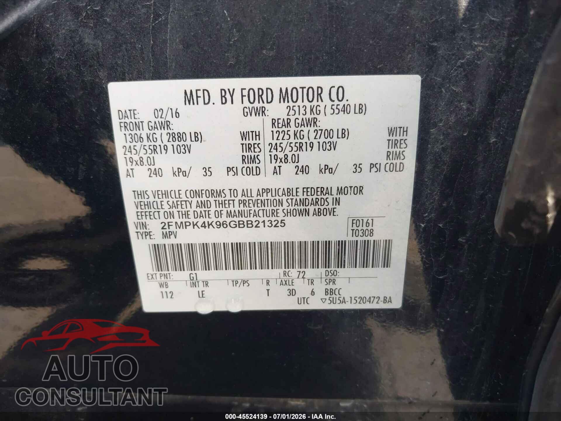 FORD EDGE 2016 - 2FMPK4K96GBB21325