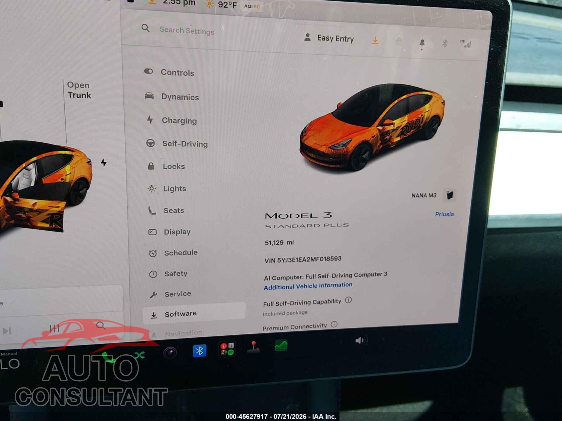 TESLA MODEL 3 2021 - 5YJ3E1EA2MF018593