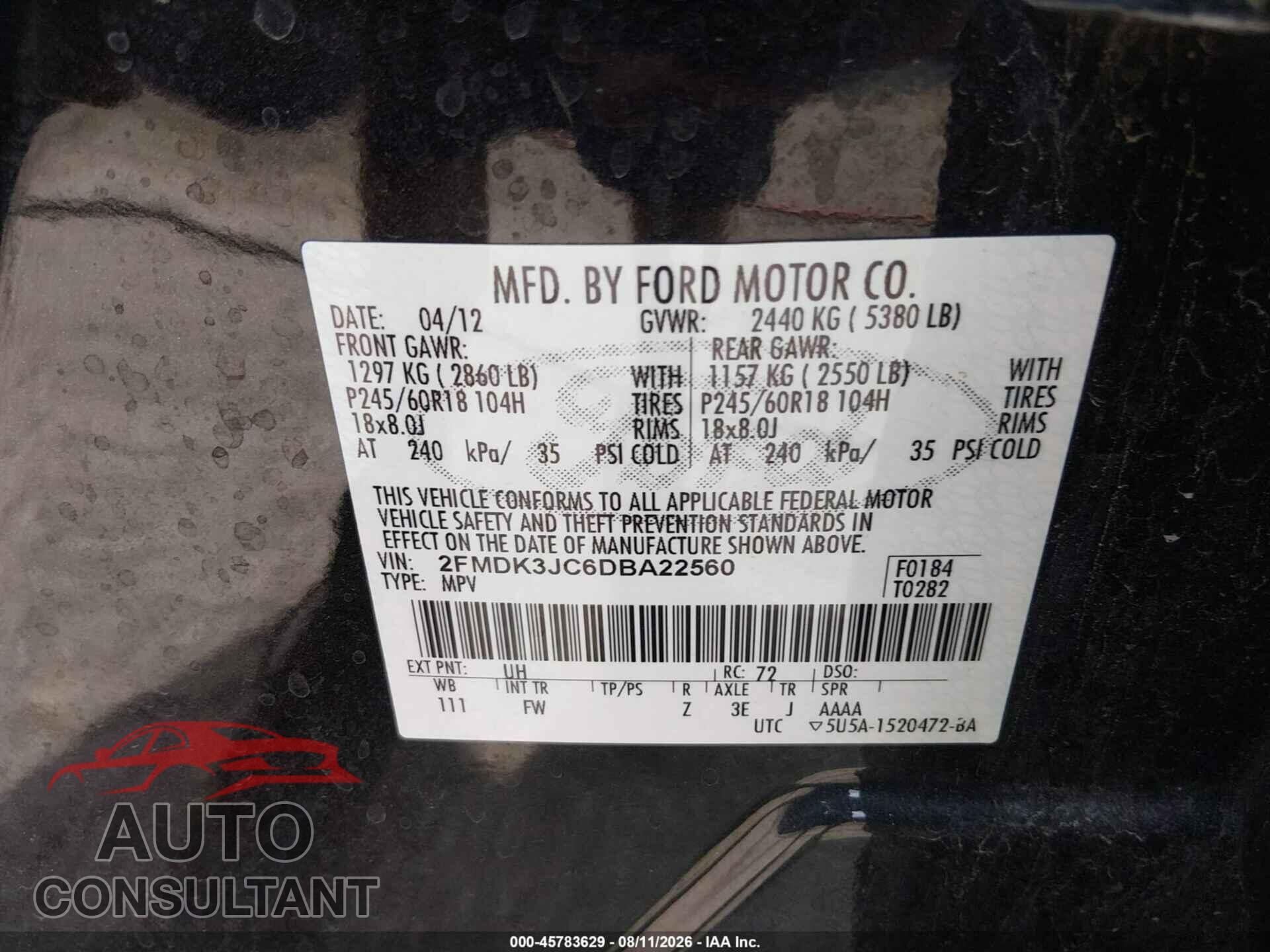 FORD EDGE 2013 - 2FMDK3JC6DBA22560