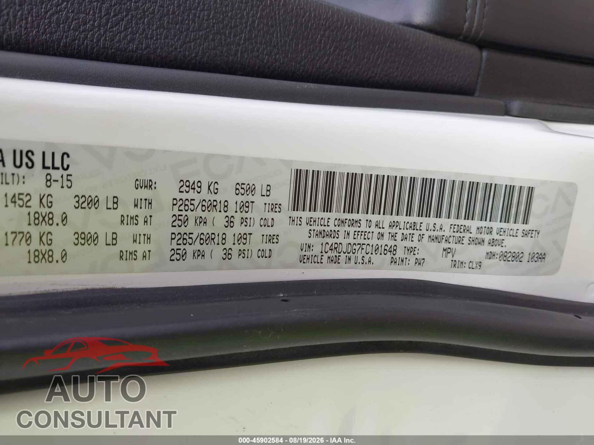 DODGE DURANGO 2015 - 1C4RDJDG7FC101648