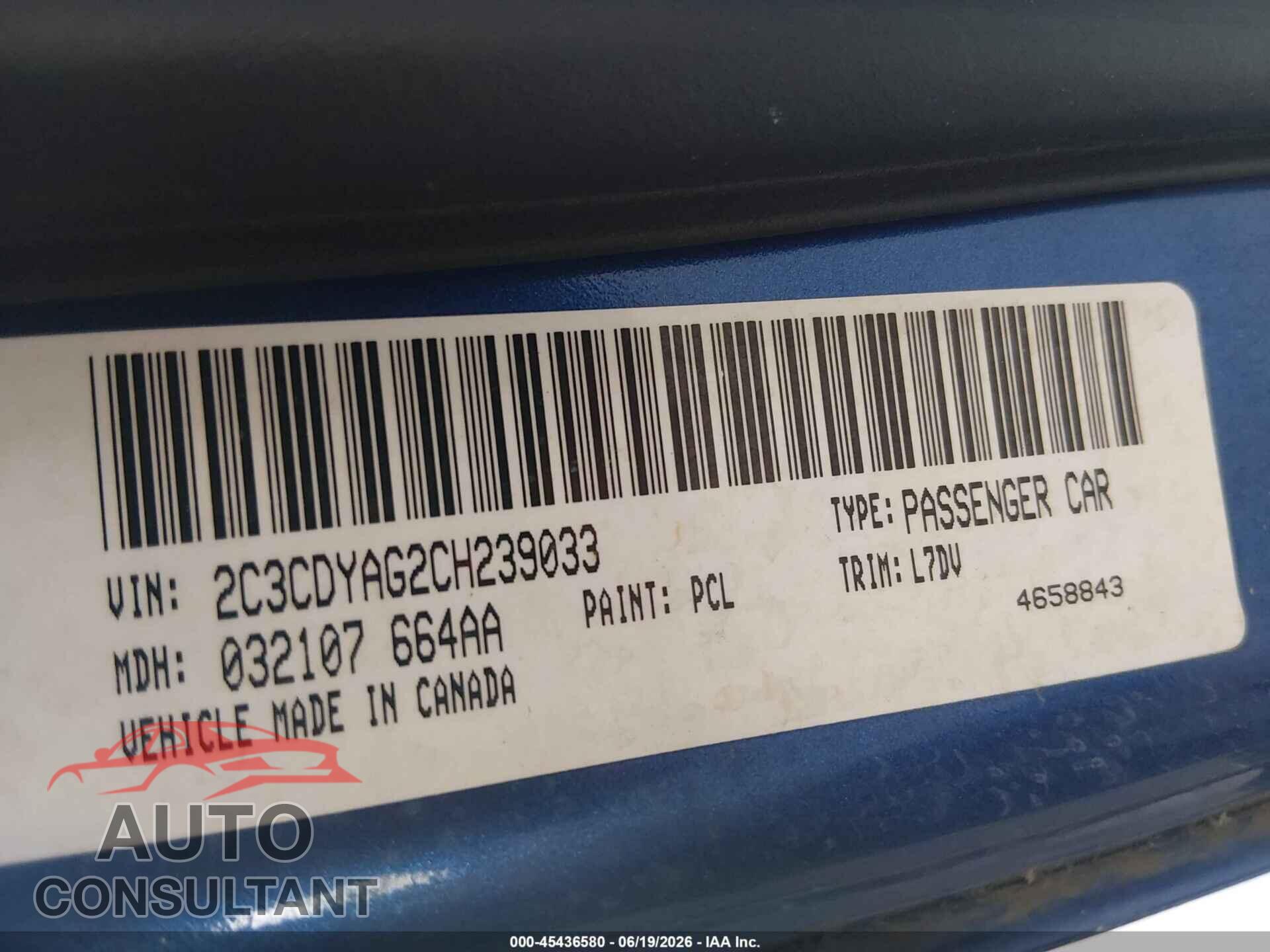 DODGE CHALLENGER 2012 - 2C3CDYAG2CH239033