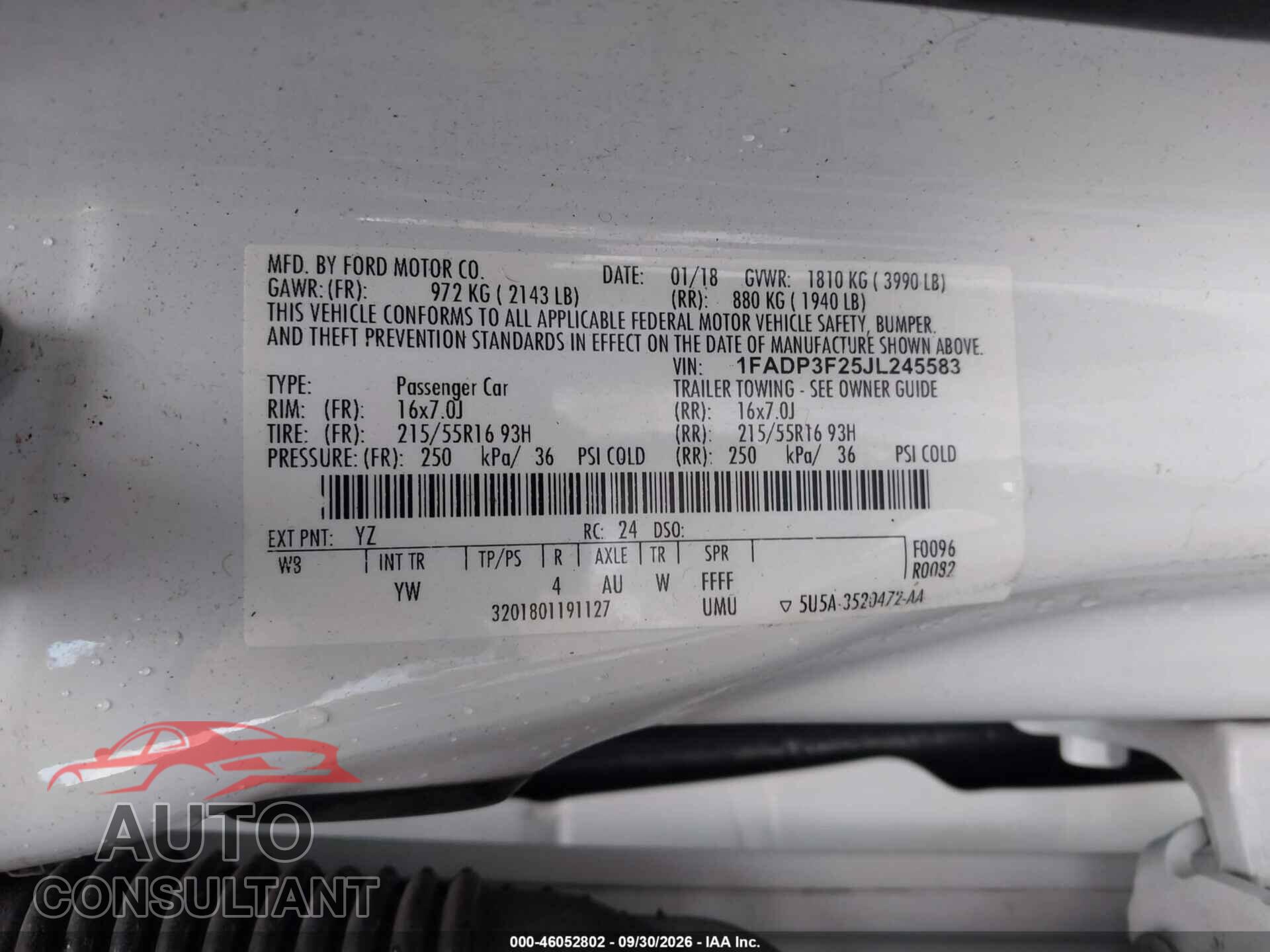 FORD FOCUS 2018 - 1FADP3F25JL245583