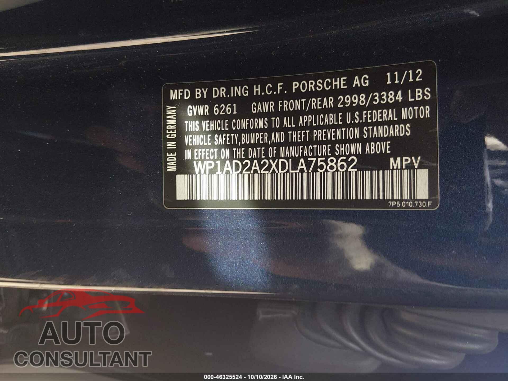 PORSCHE CAYENNE 2013 - WP1AD2A2XDLA75862