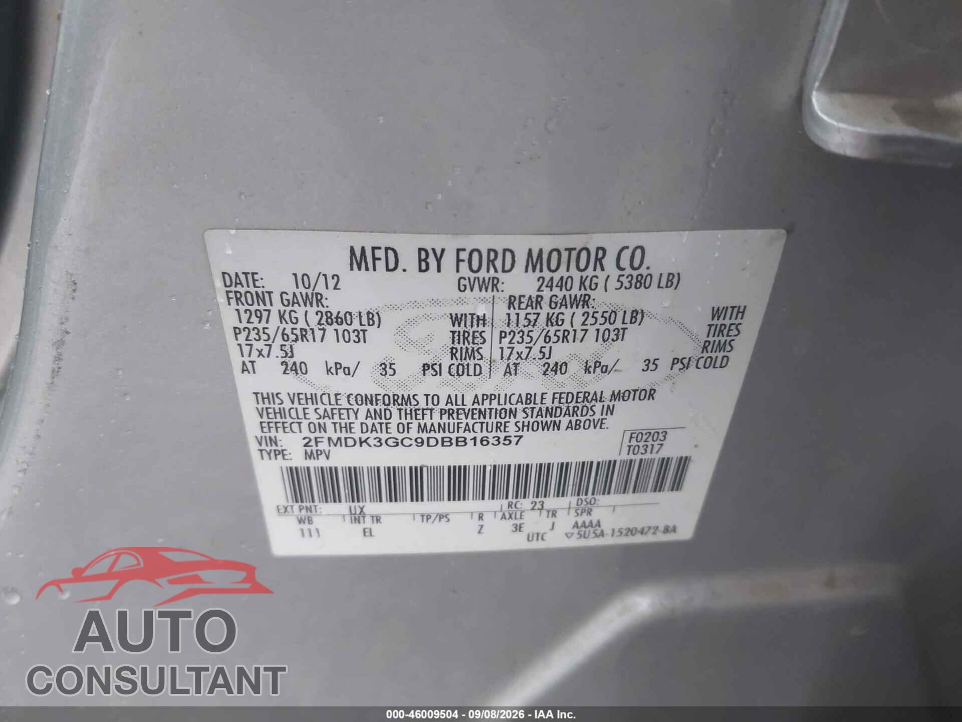 FORD EDGE 2013 - 2FMDK3GC9DBB16357