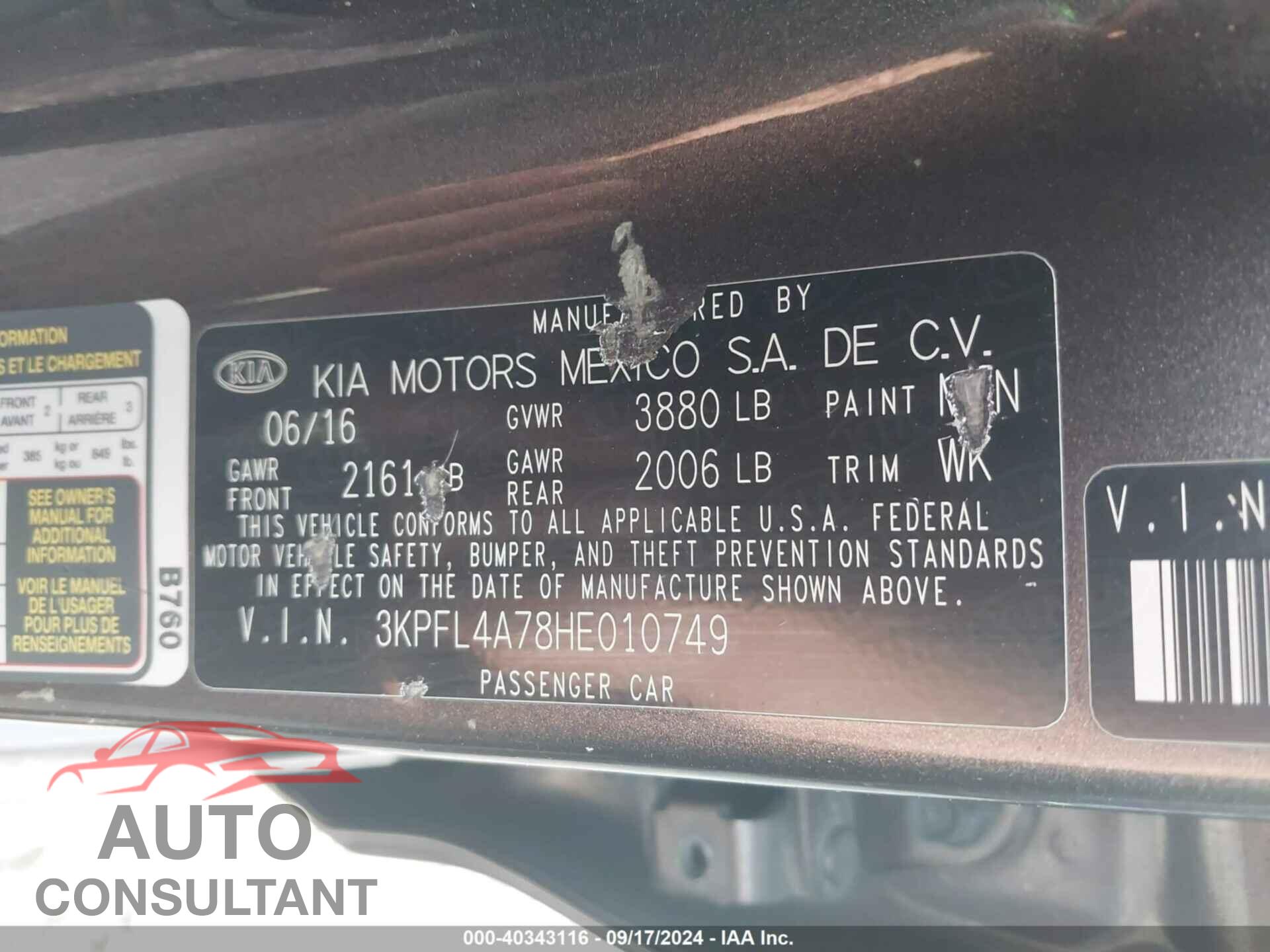 KIA FORTE 2017 - 3KPFL4A78HE010749