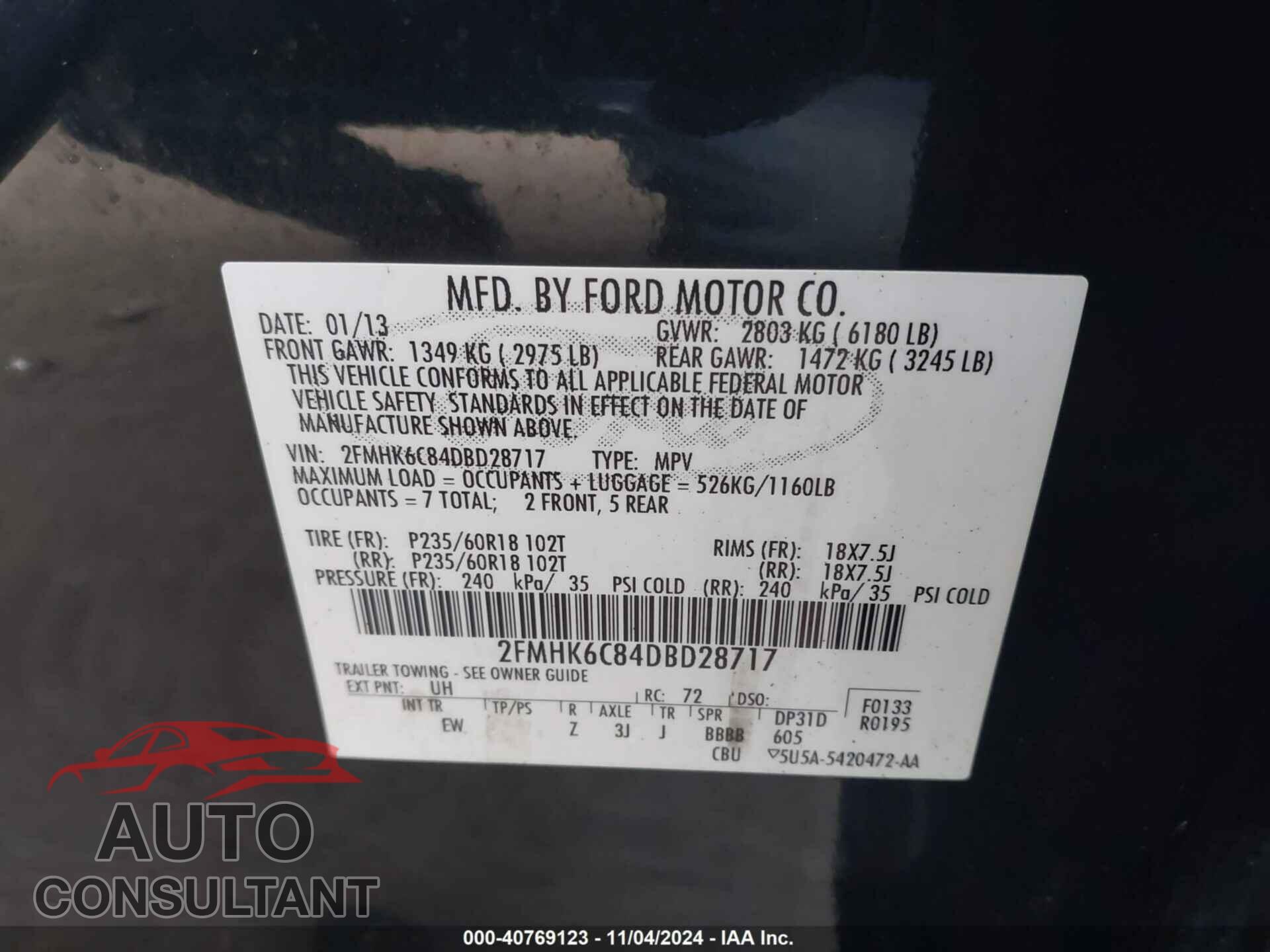 FORD FLEX 2013 - 2FMHK6C84DBD28717