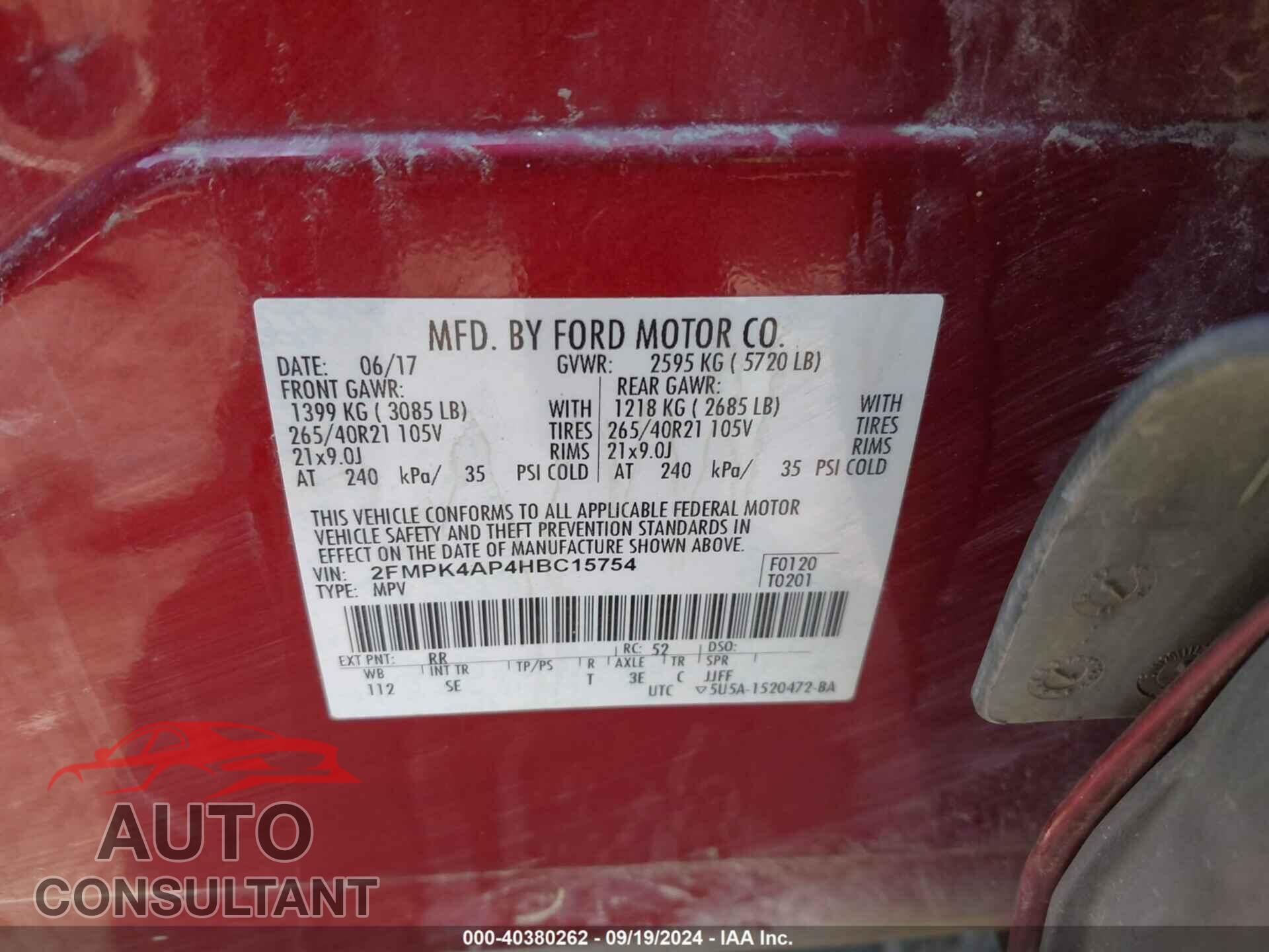 FORD EDGE 2017 - 2FMPK4AP4HBC15754