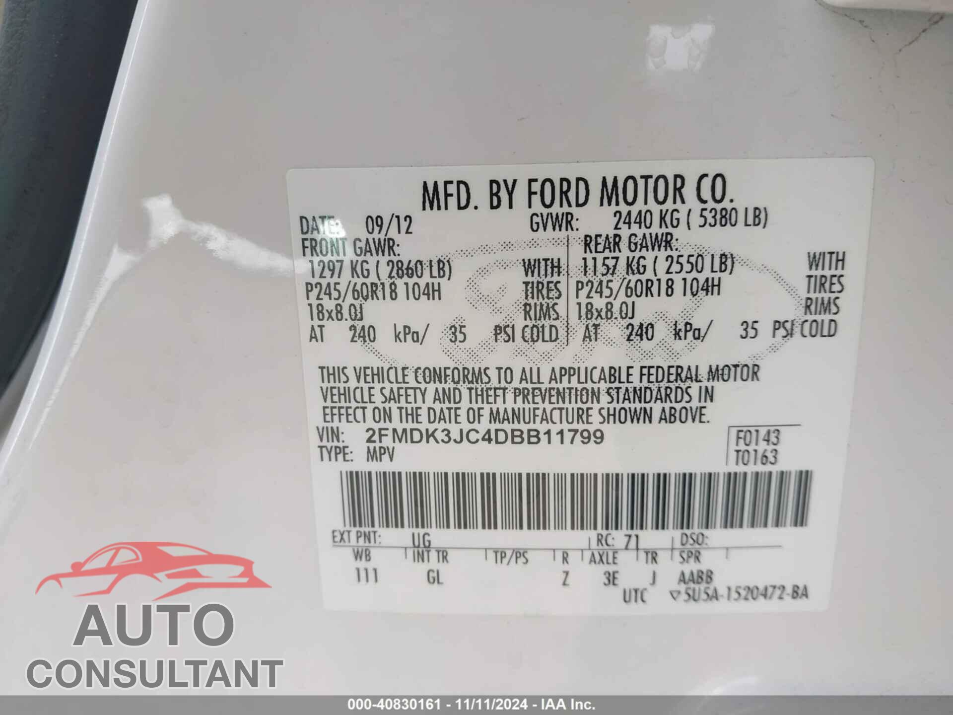 FORD EDGE 2013 - 2FMDK3JC4DBB11799