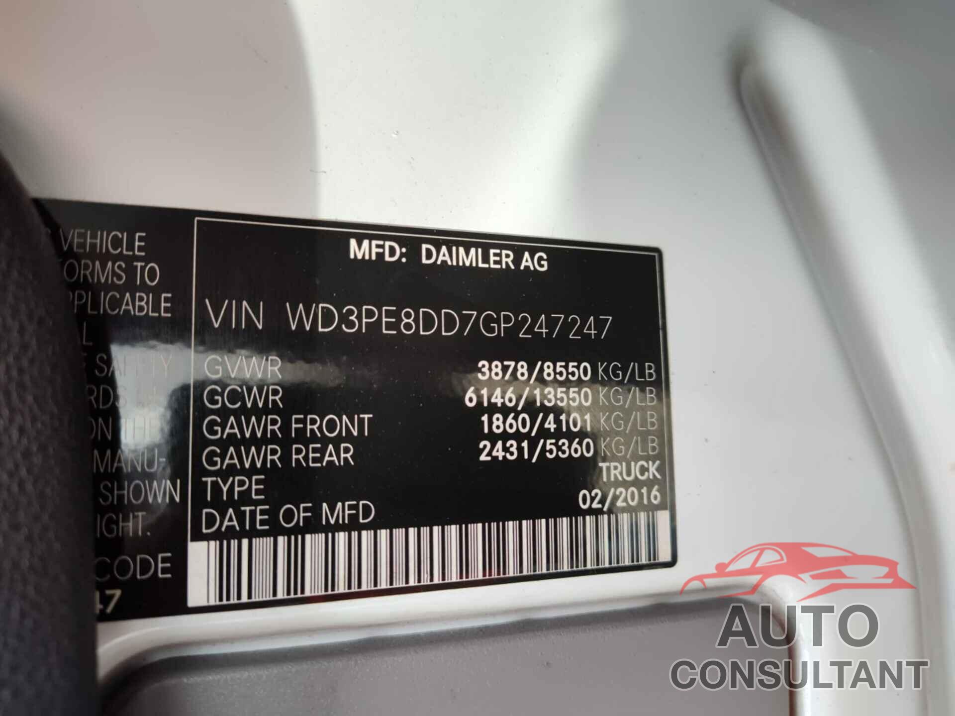 MERCEDES-BENZ SPRINTER 2500 2016 - WD3PE8DD7GP247247