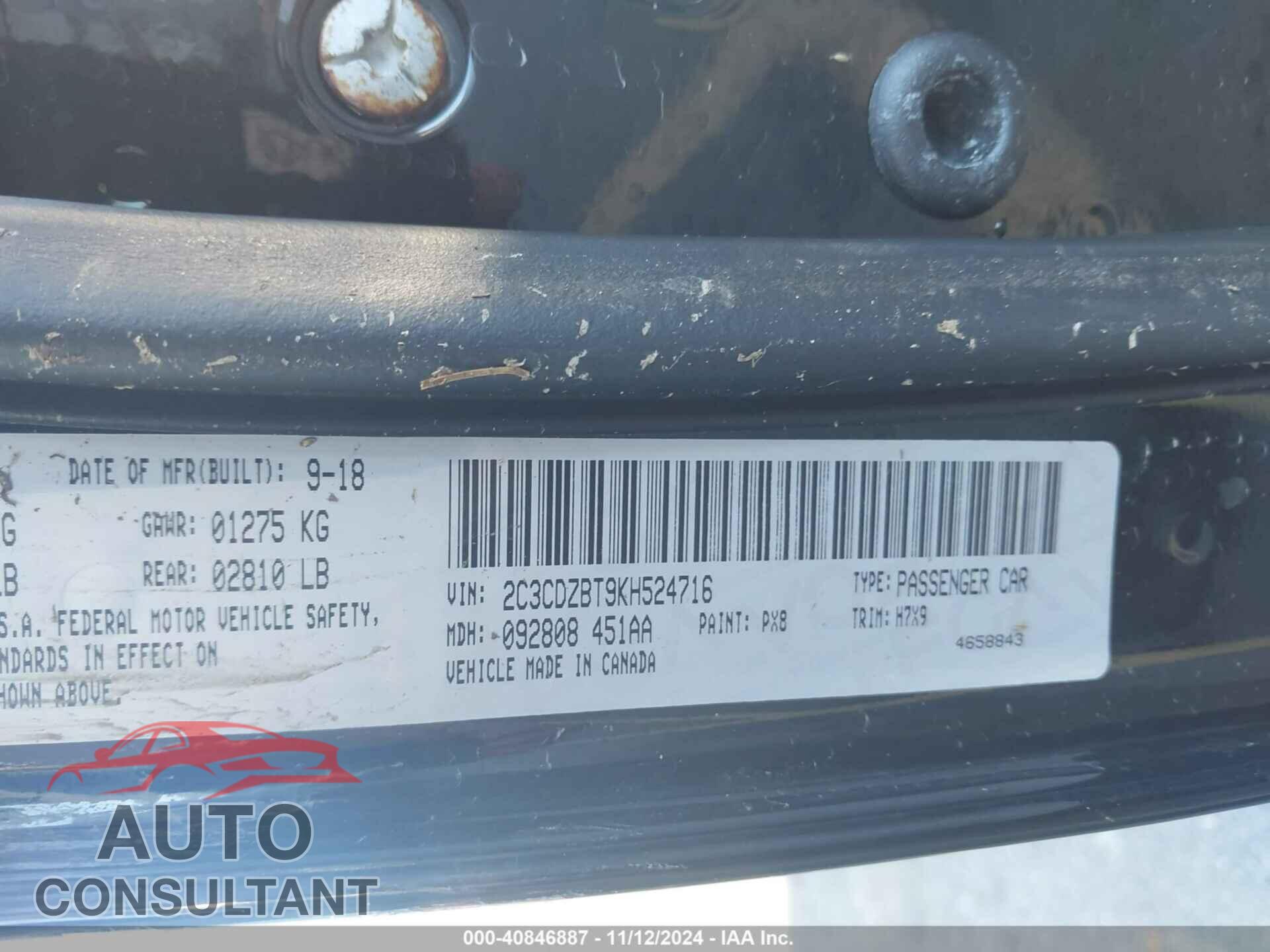 DODGE CHALLENGER 2019 - 2C3CDZBT9KH524716