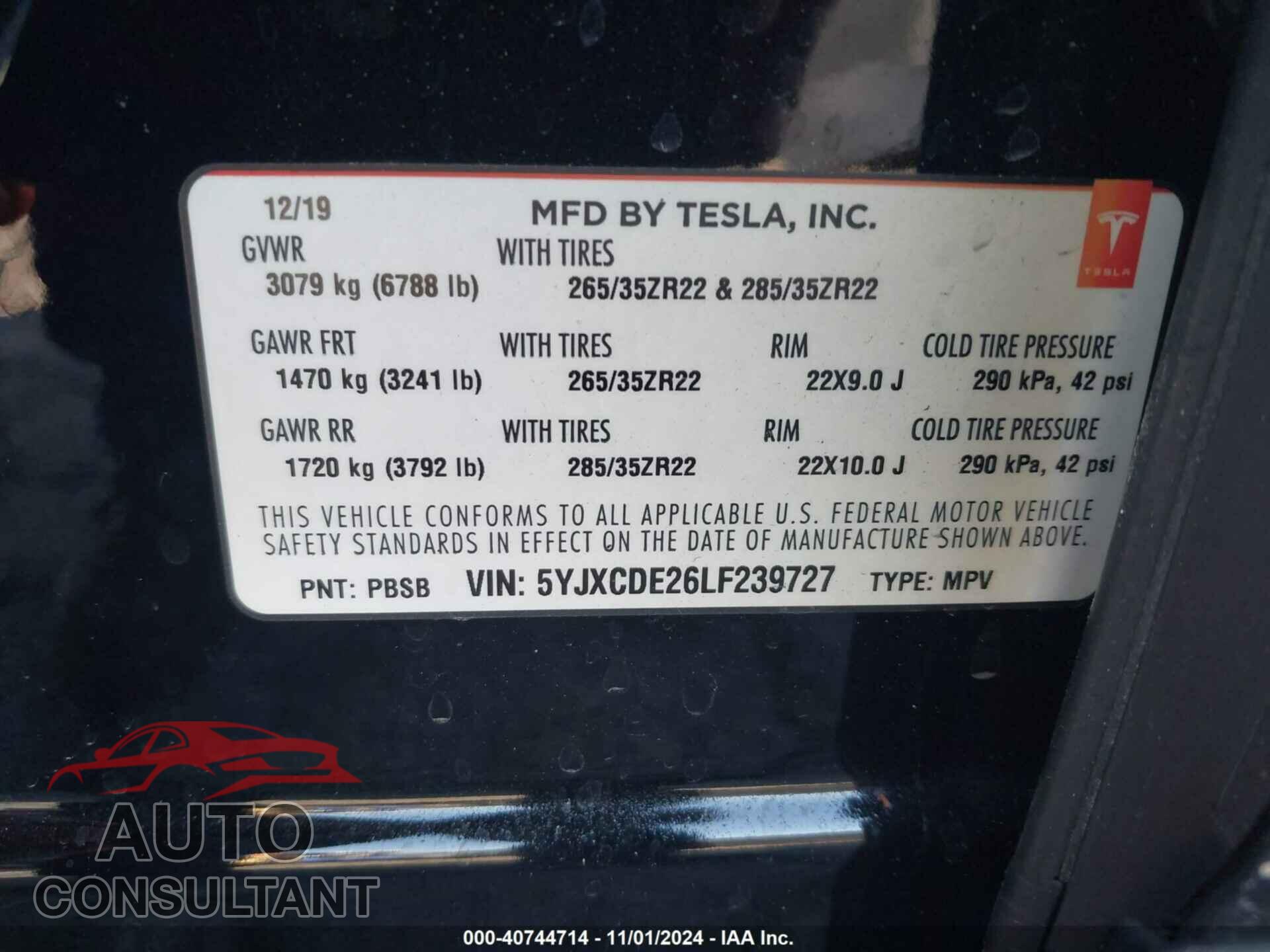TESLA MODEL X 2020 - 5YJXCDE26LF239727