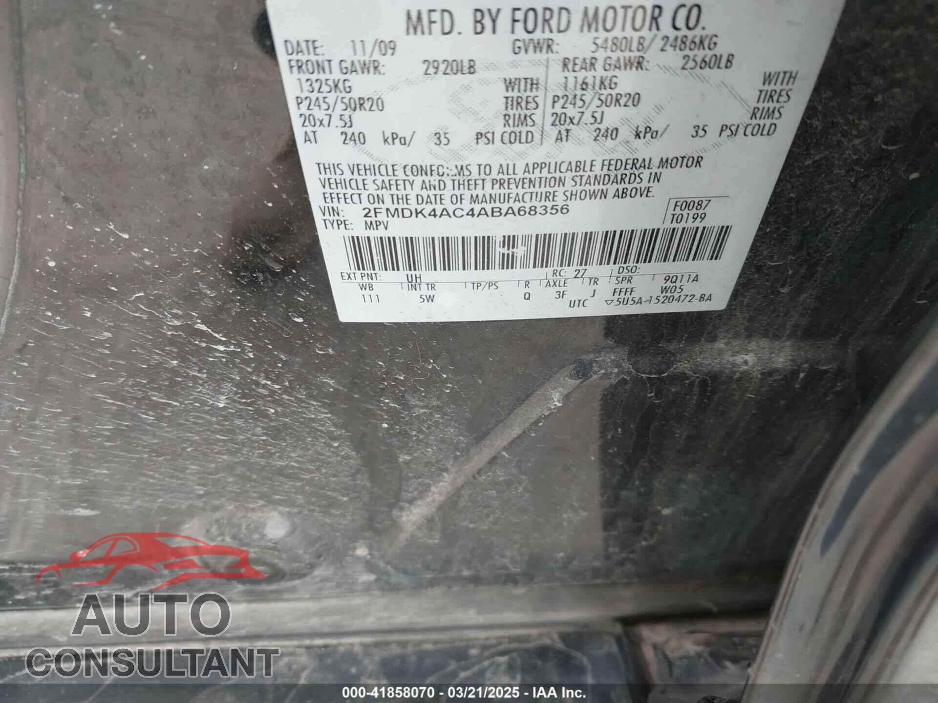 FORD EDGE 2010 - 2FMDK4AC4ABA68356