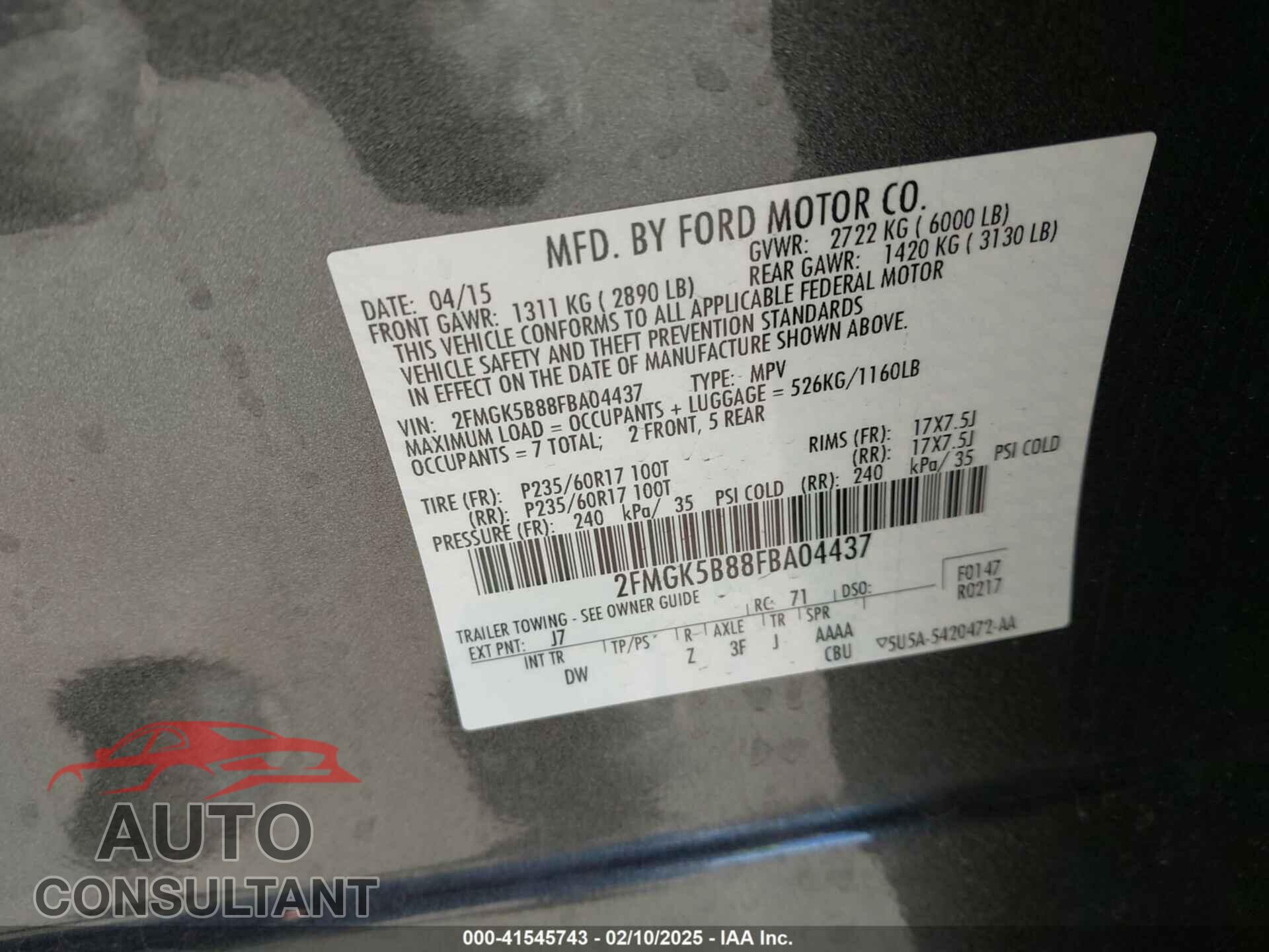 FORD FLEX 2015 - 2FMGK5B88FBA04437