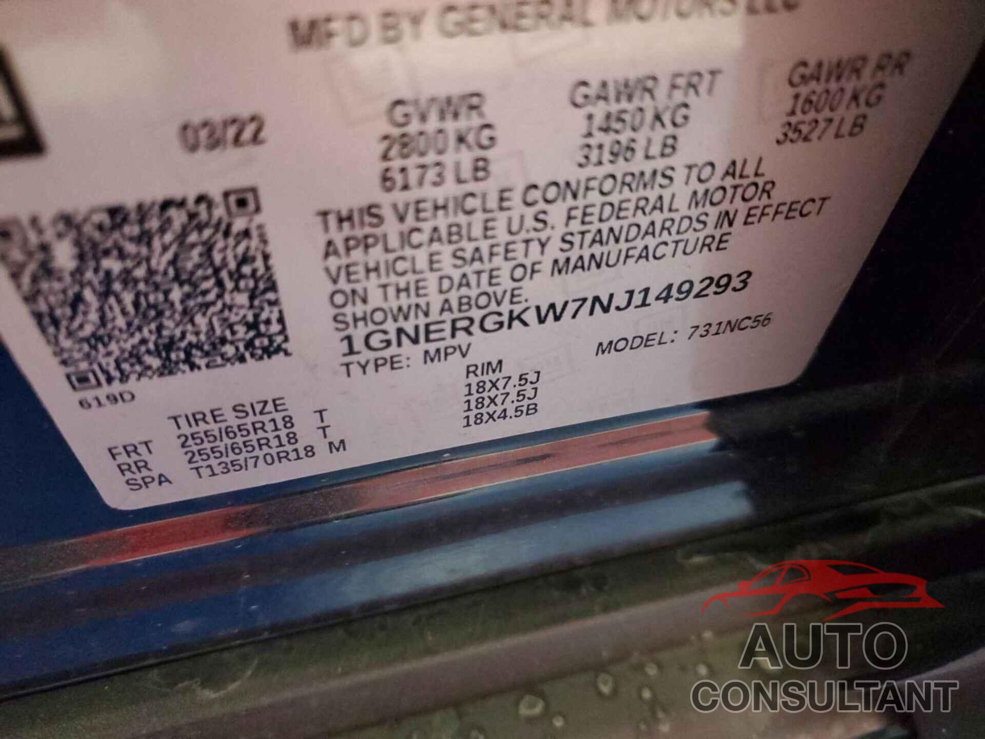 CHEVROLET TRAVERSE 2022 - 1GNERGKW7NJ149293