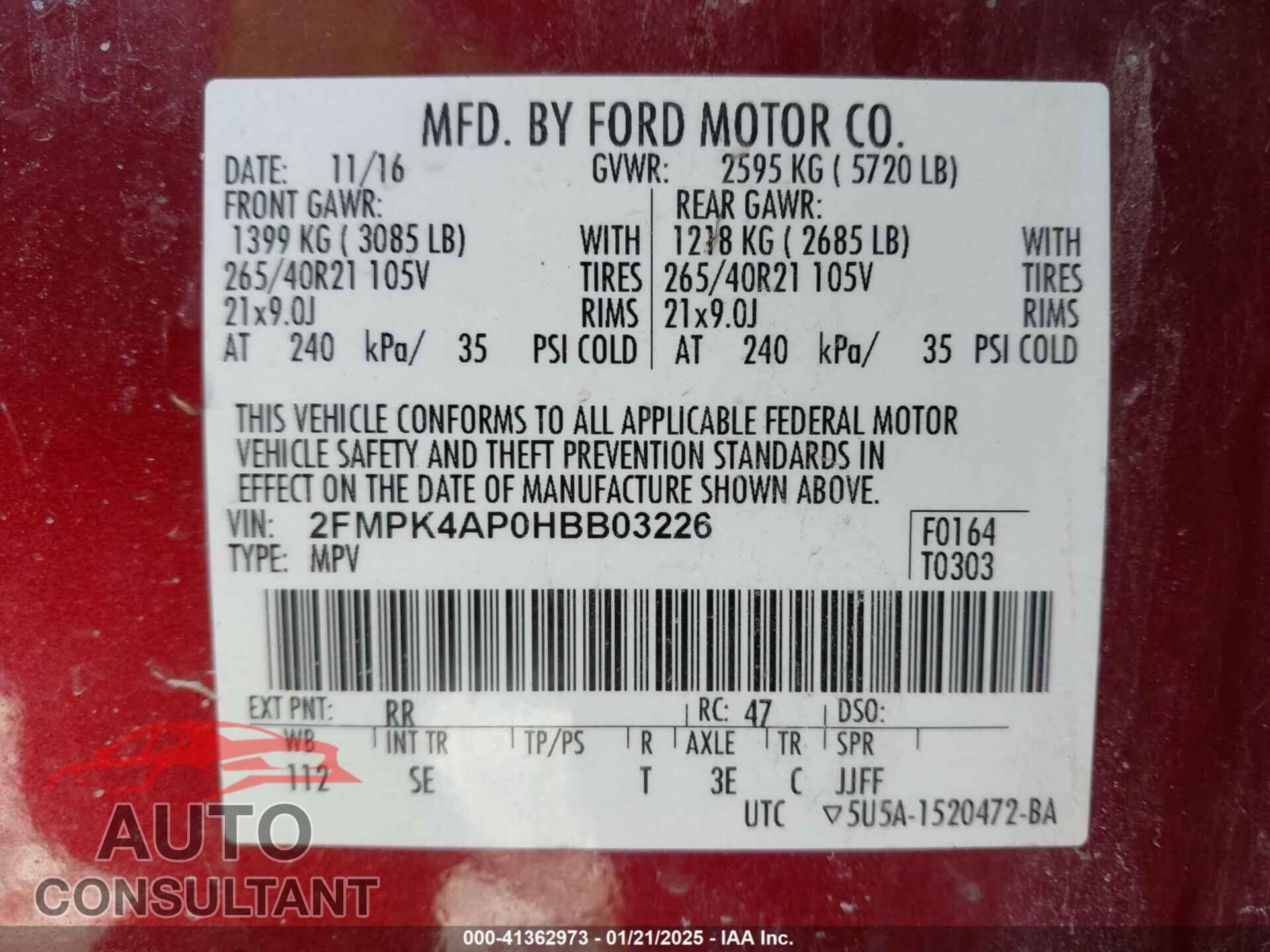 FORD EDGE 2017 - 2FMPK4AP0HBB03226