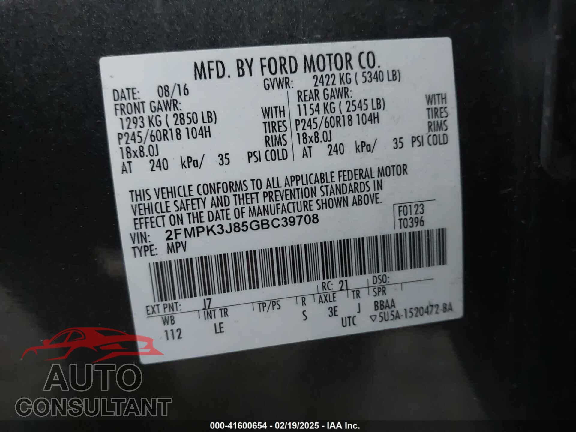 FORD EDGE 2016 - 2FMPK3J85GBC39708