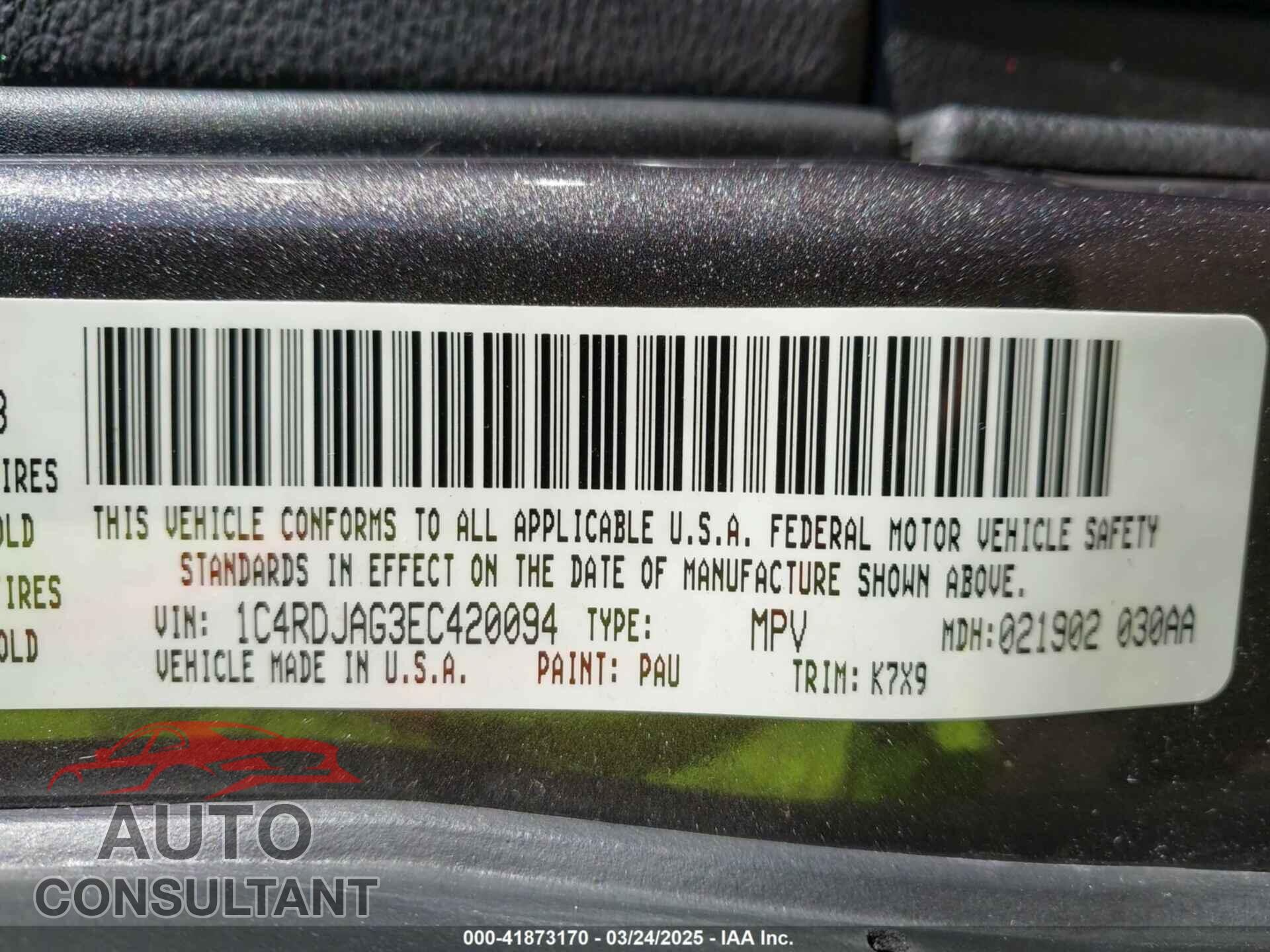 DODGE DURANGO 2014 - 1C4RDJAG3EC420094