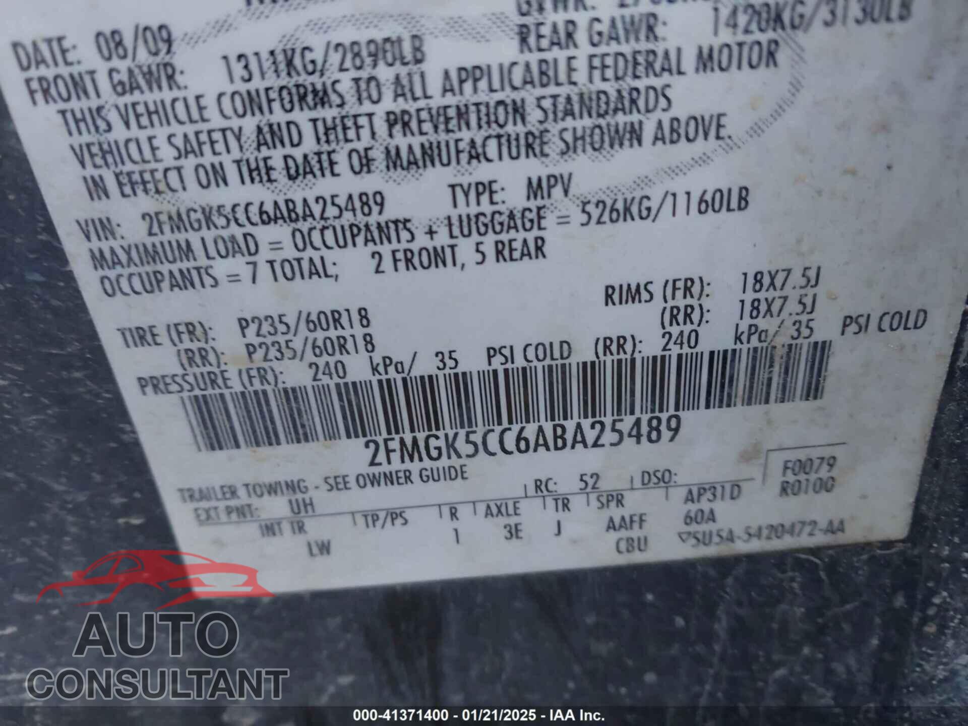 FORD FLEX 2010 - 2FMGK5CC6ABA25489