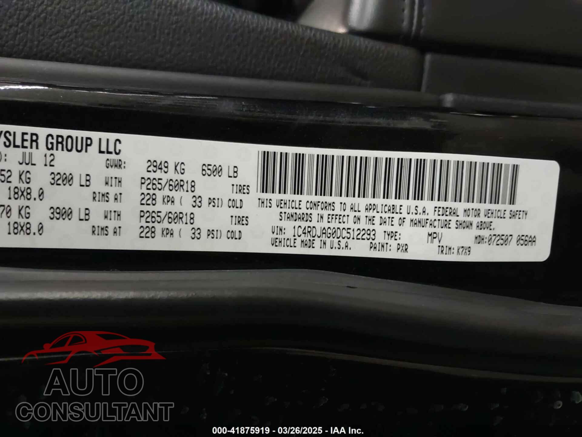 DODGE DURANGO 2013 - 1C4RDJAG0DC512293
