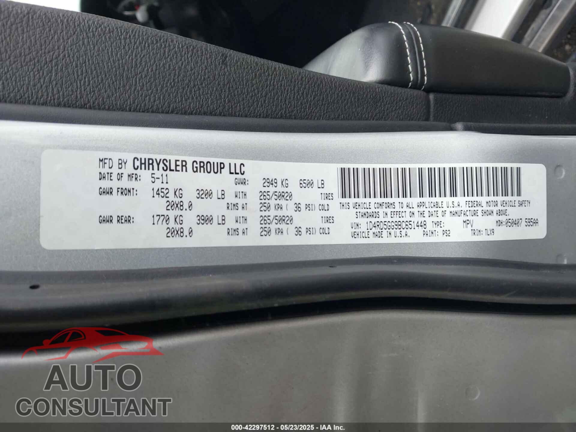 DODGE DURANGO 2011 - 1D4RD5GG9BC651448