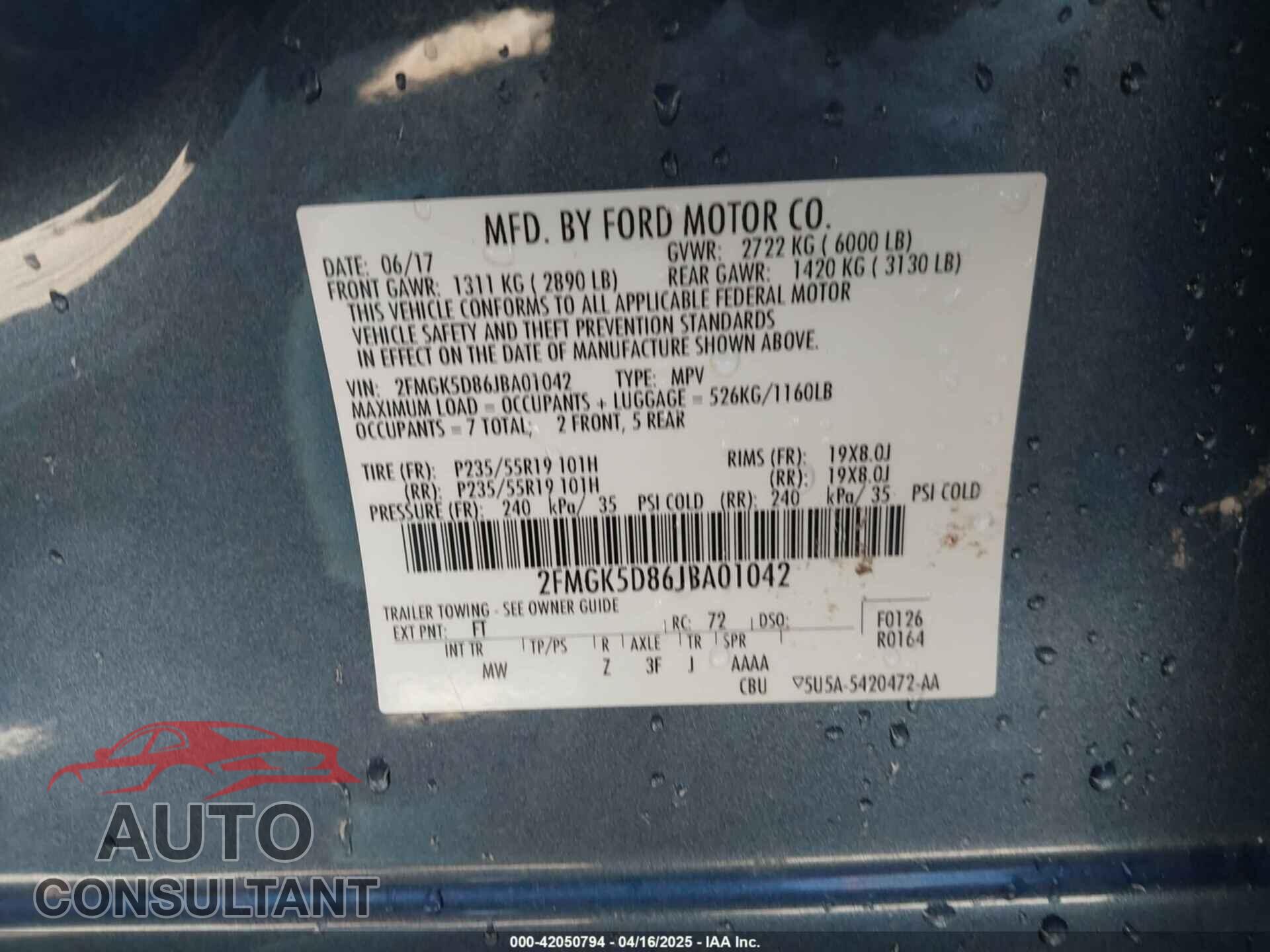 FORD FLEX 2018 - 2FMGK5D86JBA01042