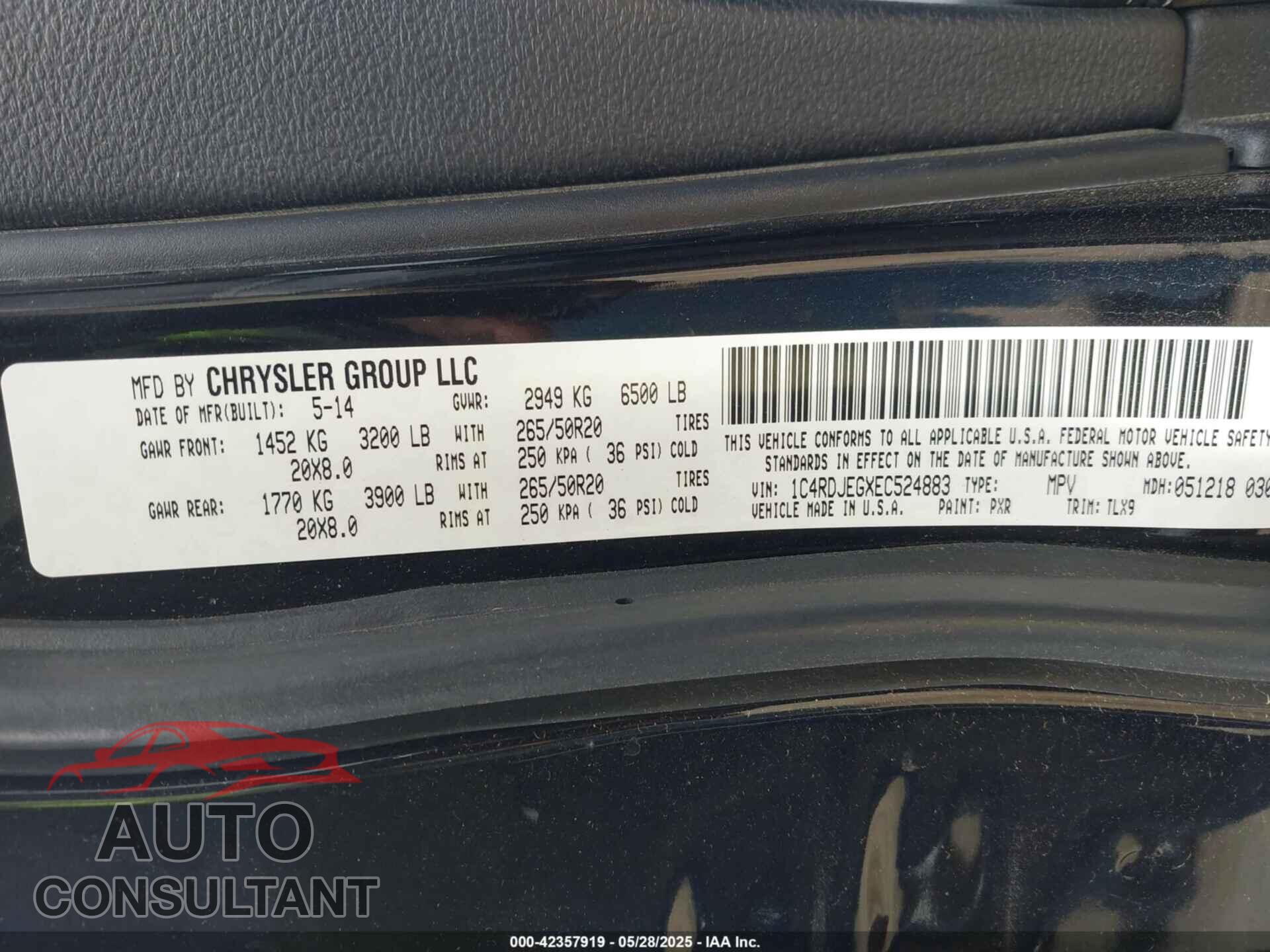 DODGE DURANGO 2014 - 1C4RDJEGXEC524883