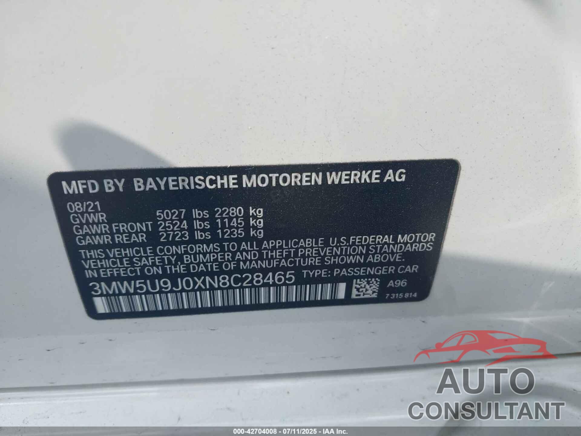 BMW 3 SERIES 2022 - 3MW5U9J0XN8C28465