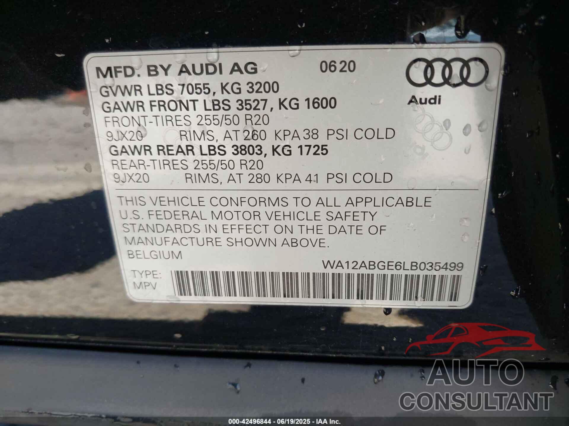 AUDI E-TRON SPORTBACK 2020 - WA12ABGE6LB035499