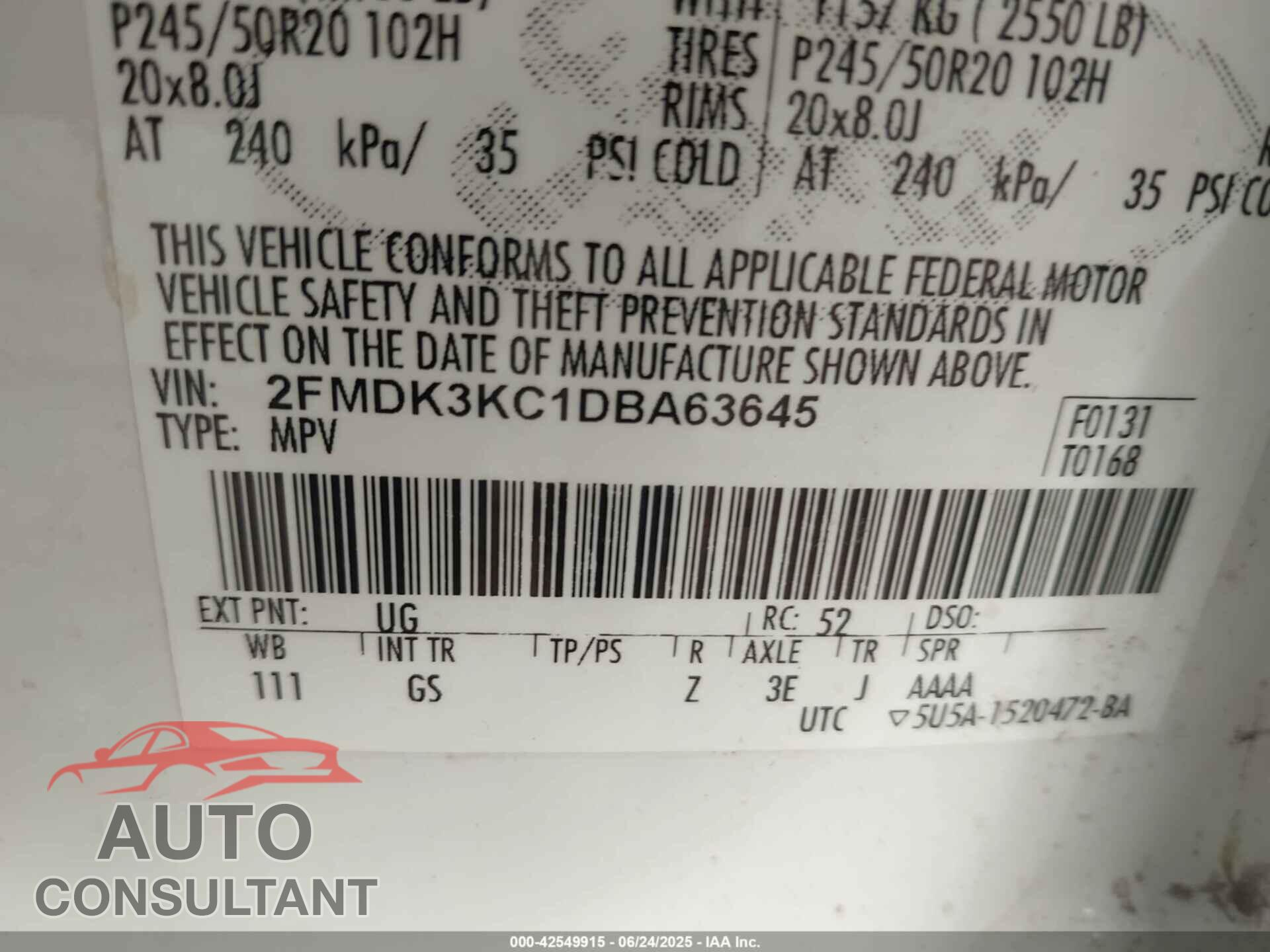FORD EDGE 2013 - 2FMDK3KC1DBA63645