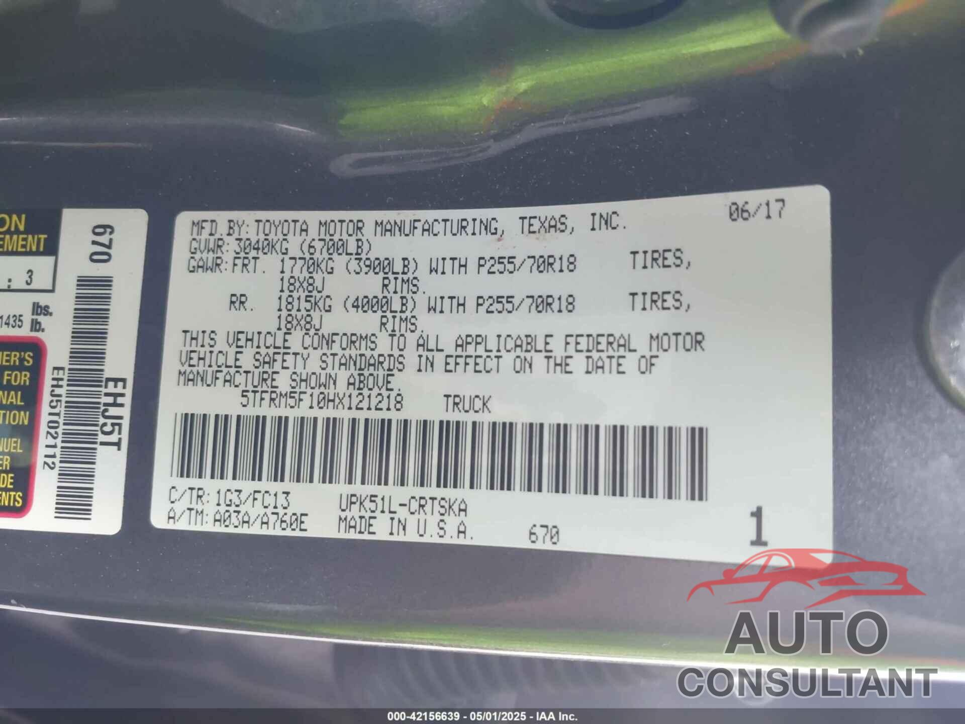 TOYOTA TUNDRA 2017 - 5TFRM5F10HX121218