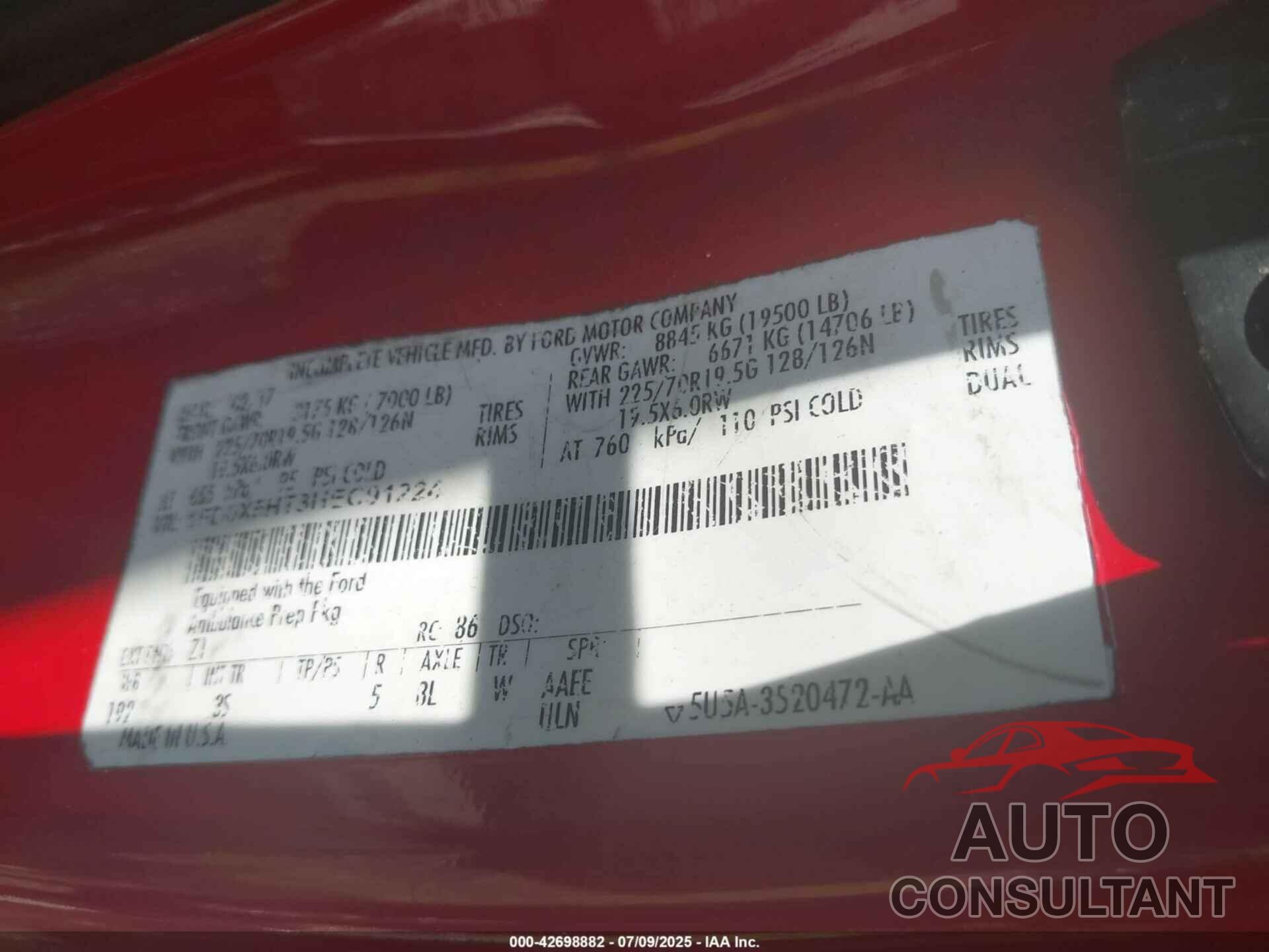 FORD F-550 CHASSIS 2017 - 1FD0X5HT3HEC91224