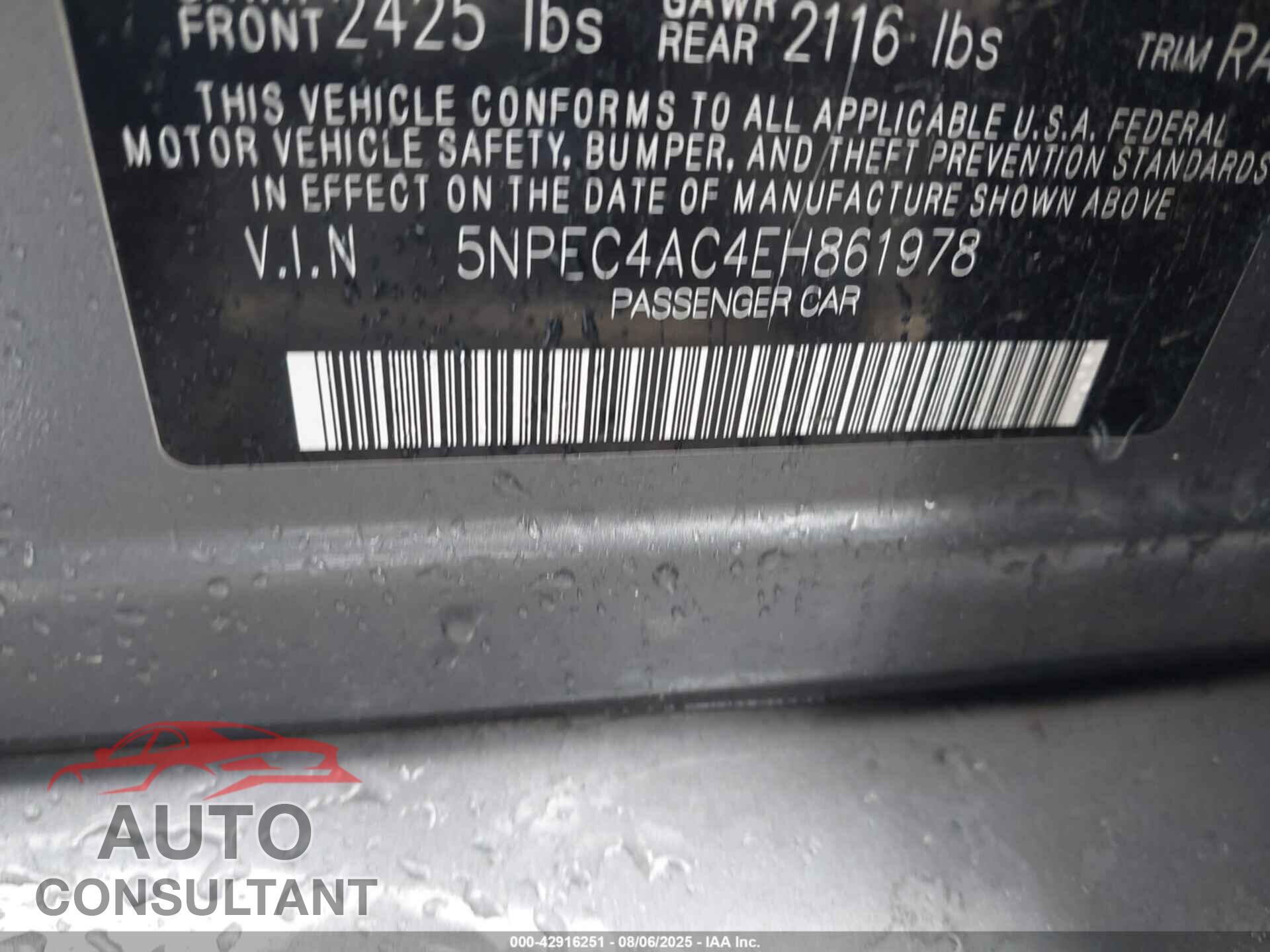 HYUNDAI SONATA 2014 - 5NPEC4AC4EH861978