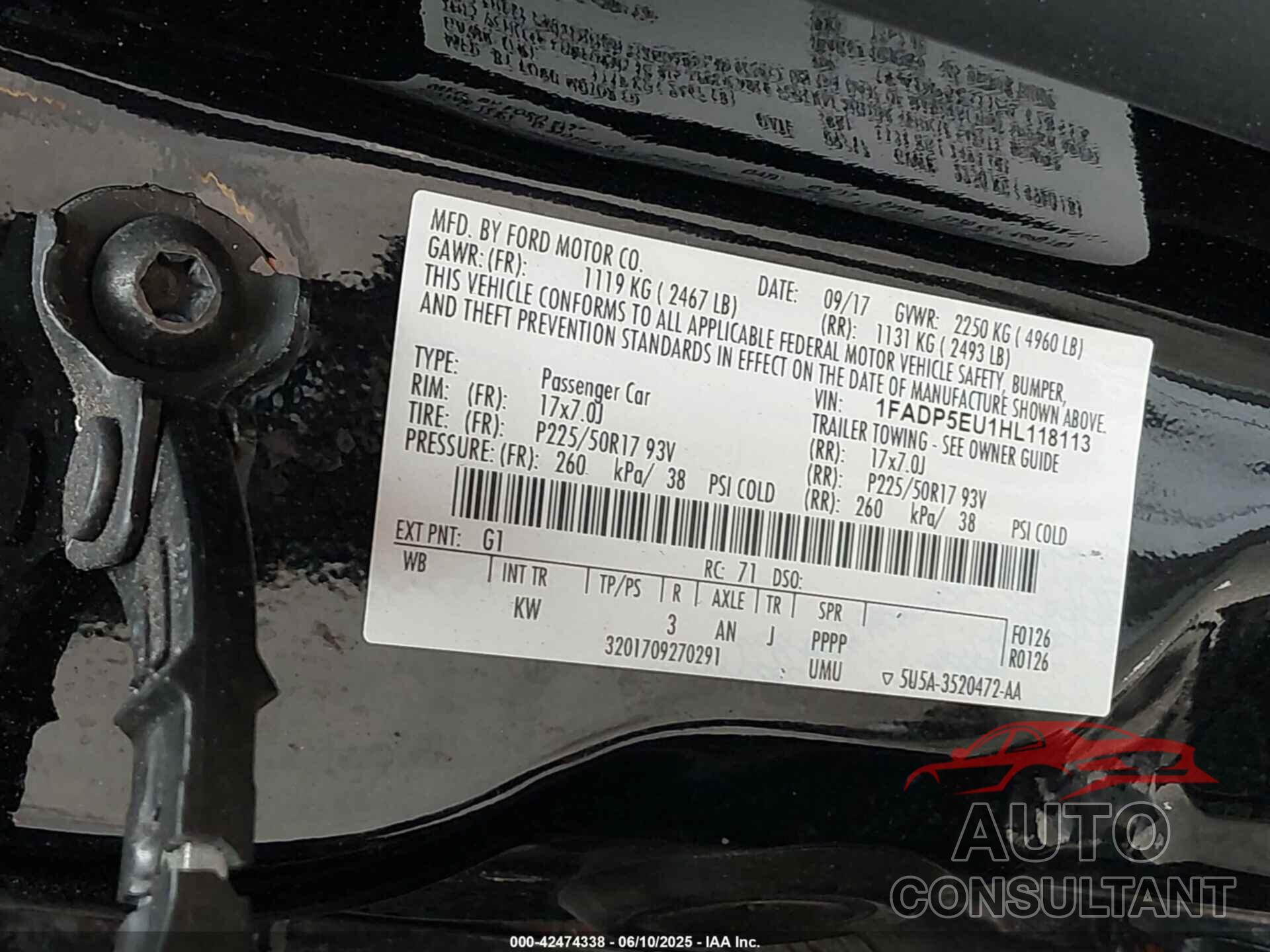 FORD C-MAX ENERGI 2017 - 1FADP5EU1HL118113