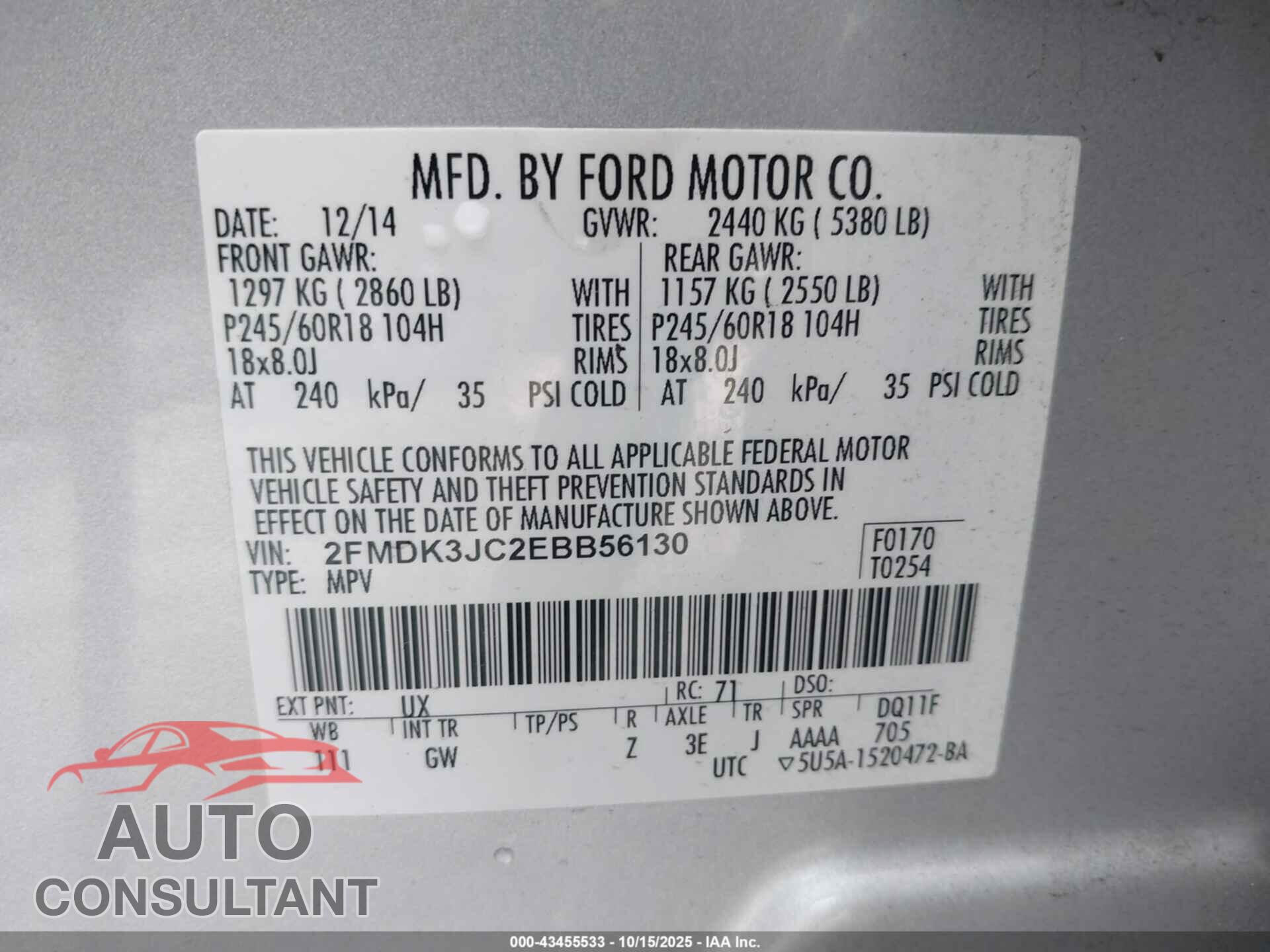 FORD EDGE 2014 - 2FMDK3JC2EBB56130