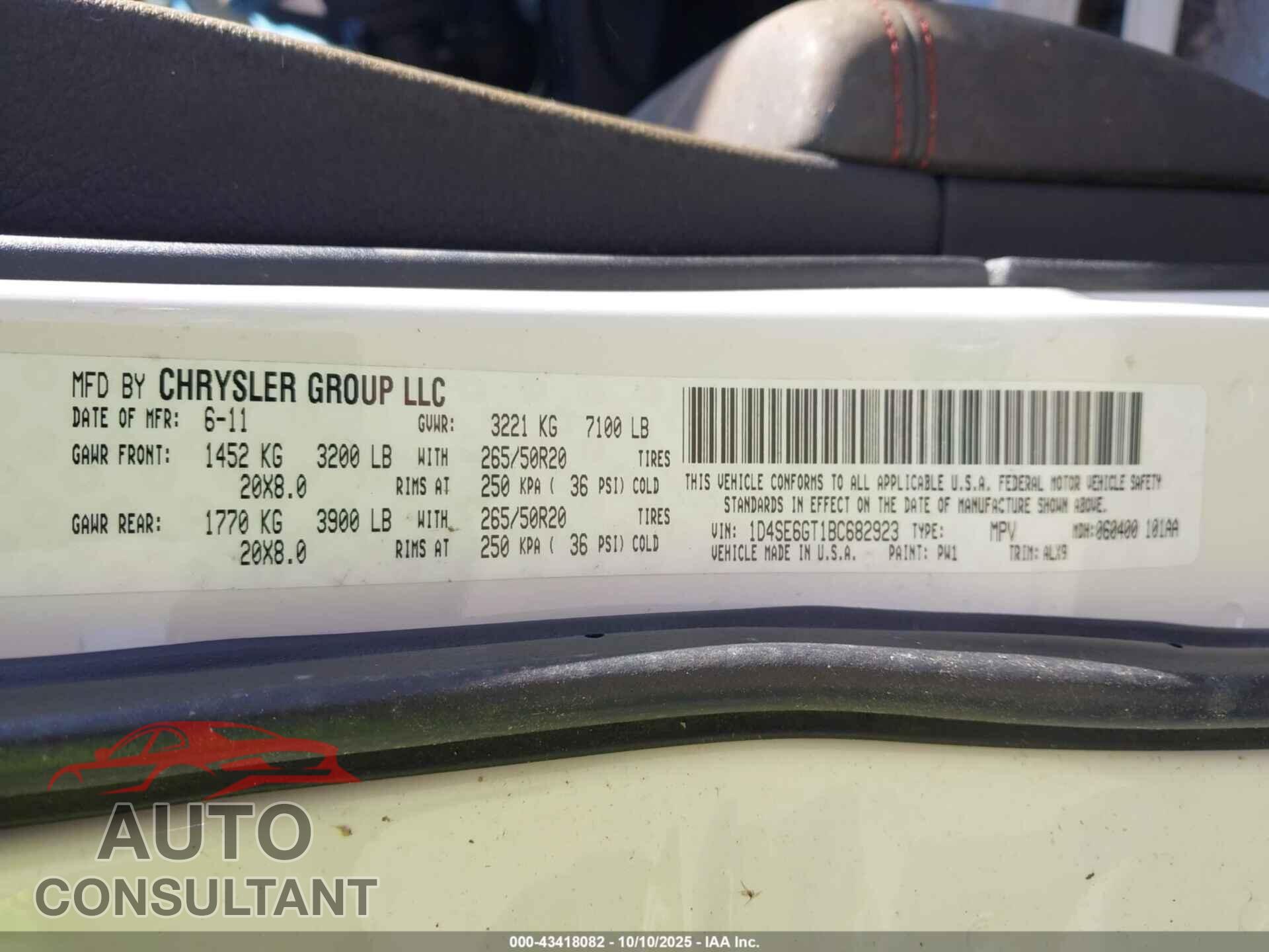 DODGE DURANGO 2011 - 1D4SE6GT1BC682923