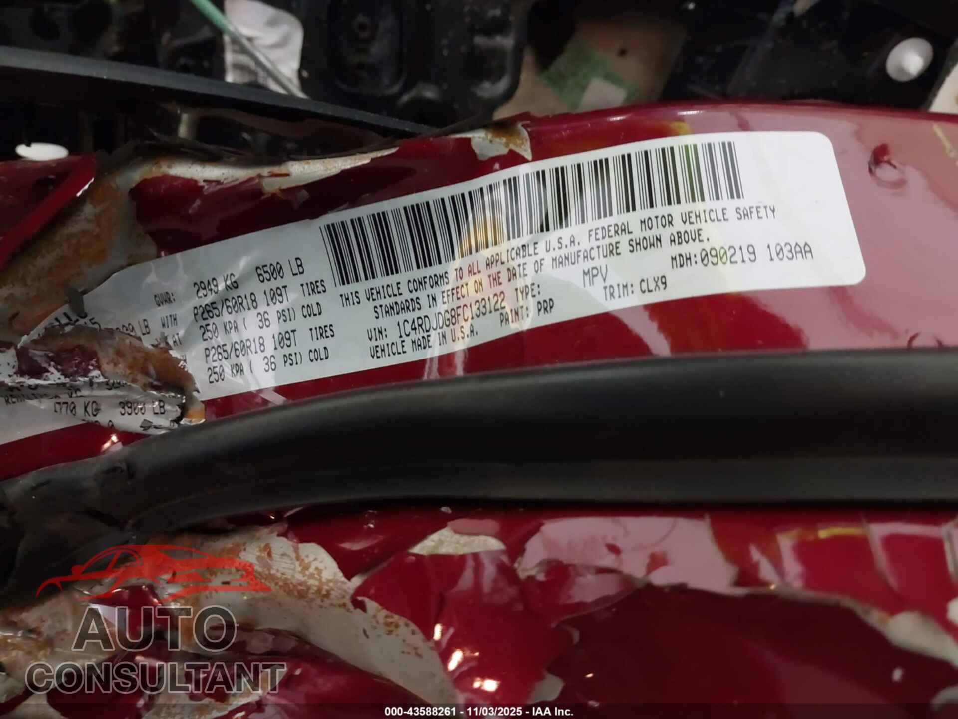 DODGE DURANGO 2015 - 1C4RDJDG8FC133122