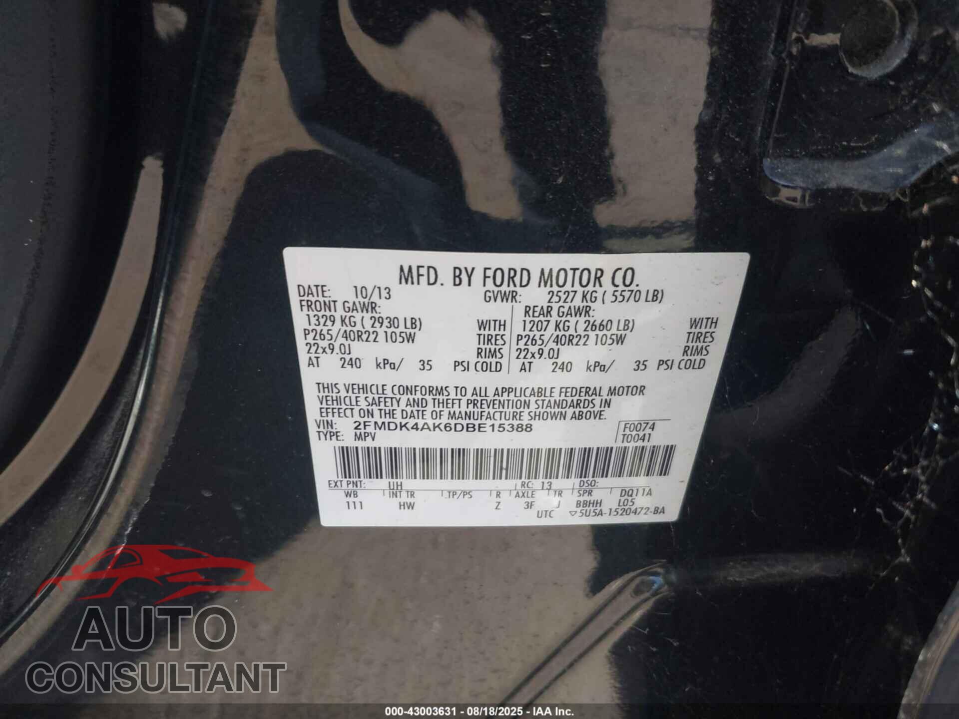 FORD EDGE 2013 - 2FMDK4AK6DBE15388