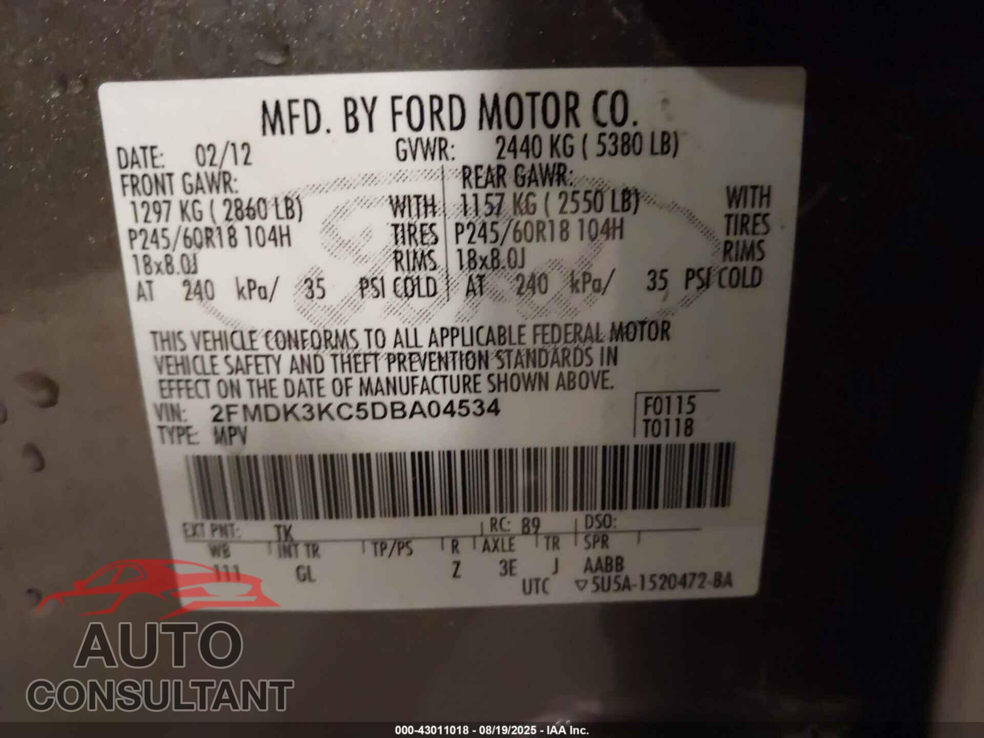 FORD EDGE 2013 - 2FMDK3KC5DBA04534