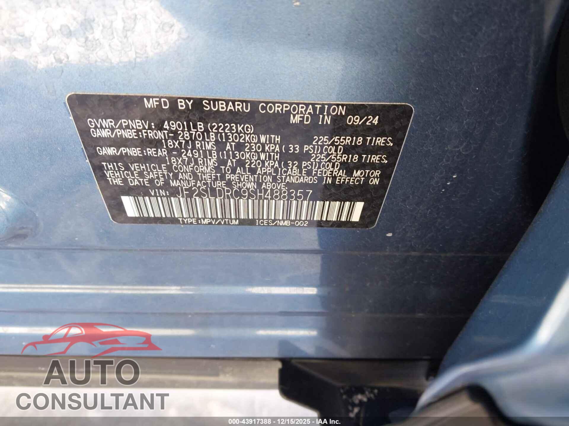 SUBARU FORESTER 2025 - JF2SLDRC9SH488357