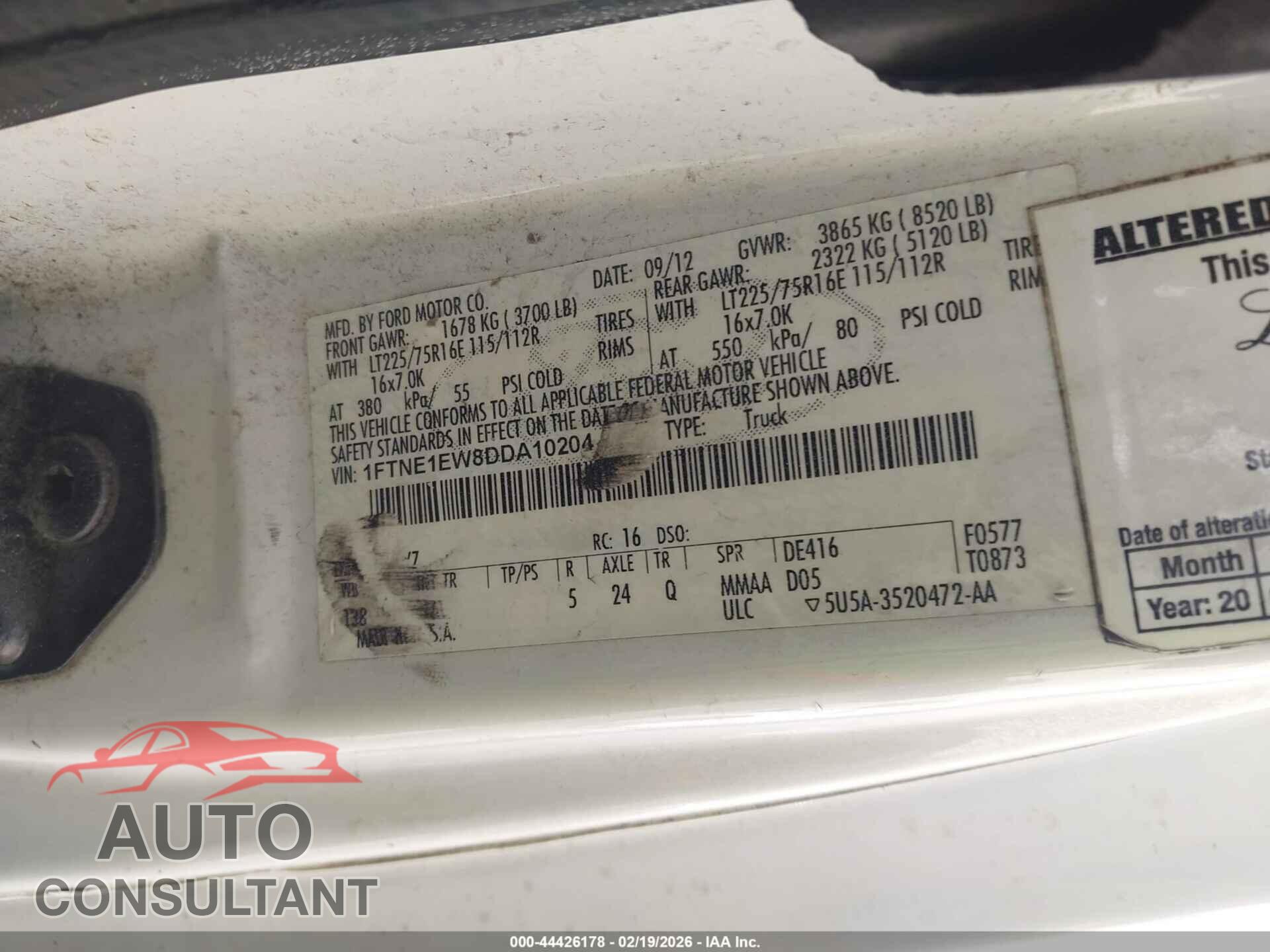 FORD E-150 2013 - 1FTNE1EW8DDA10204